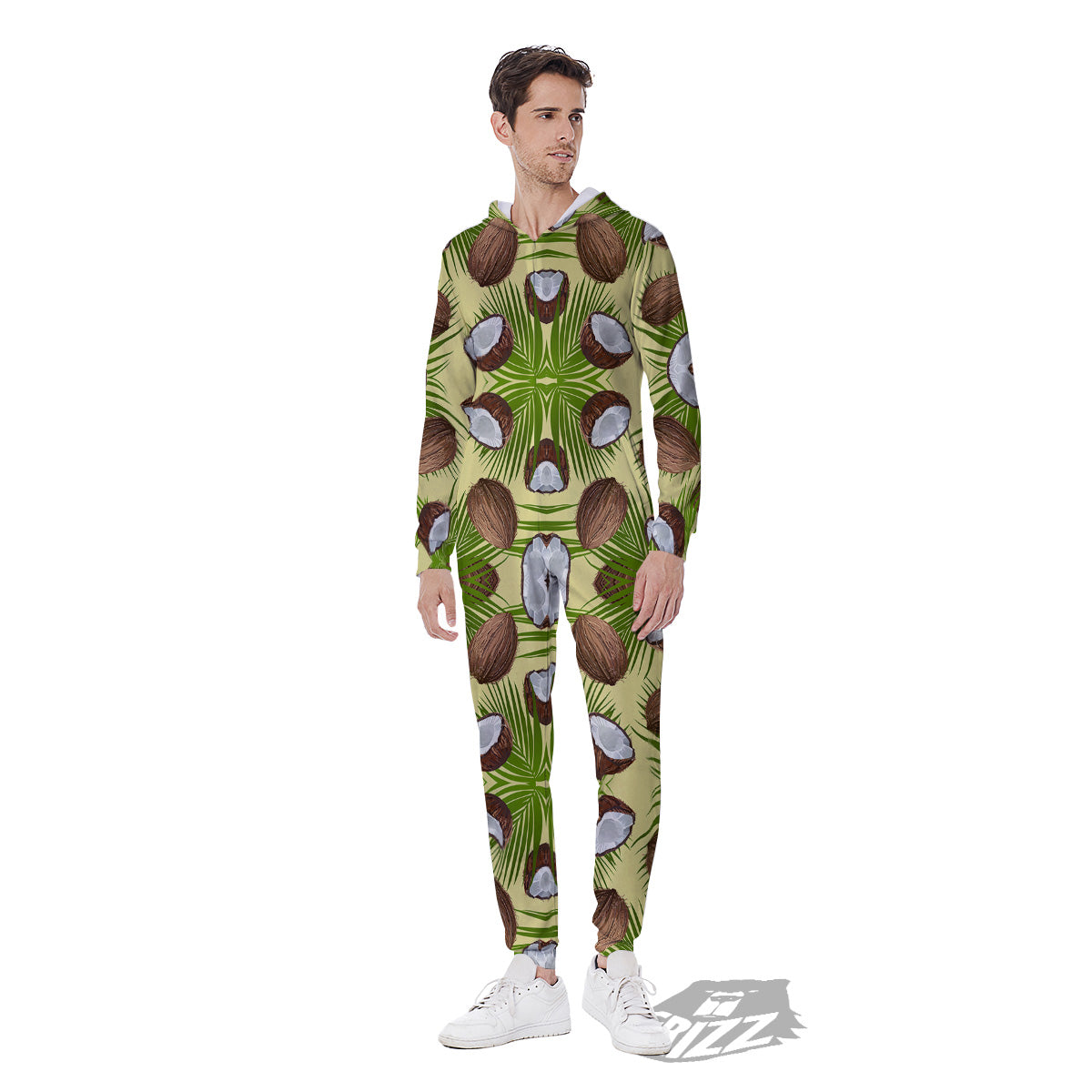 Abstract Tropical Coconut Print Pattern Men's Jumpsuit-grizzshop