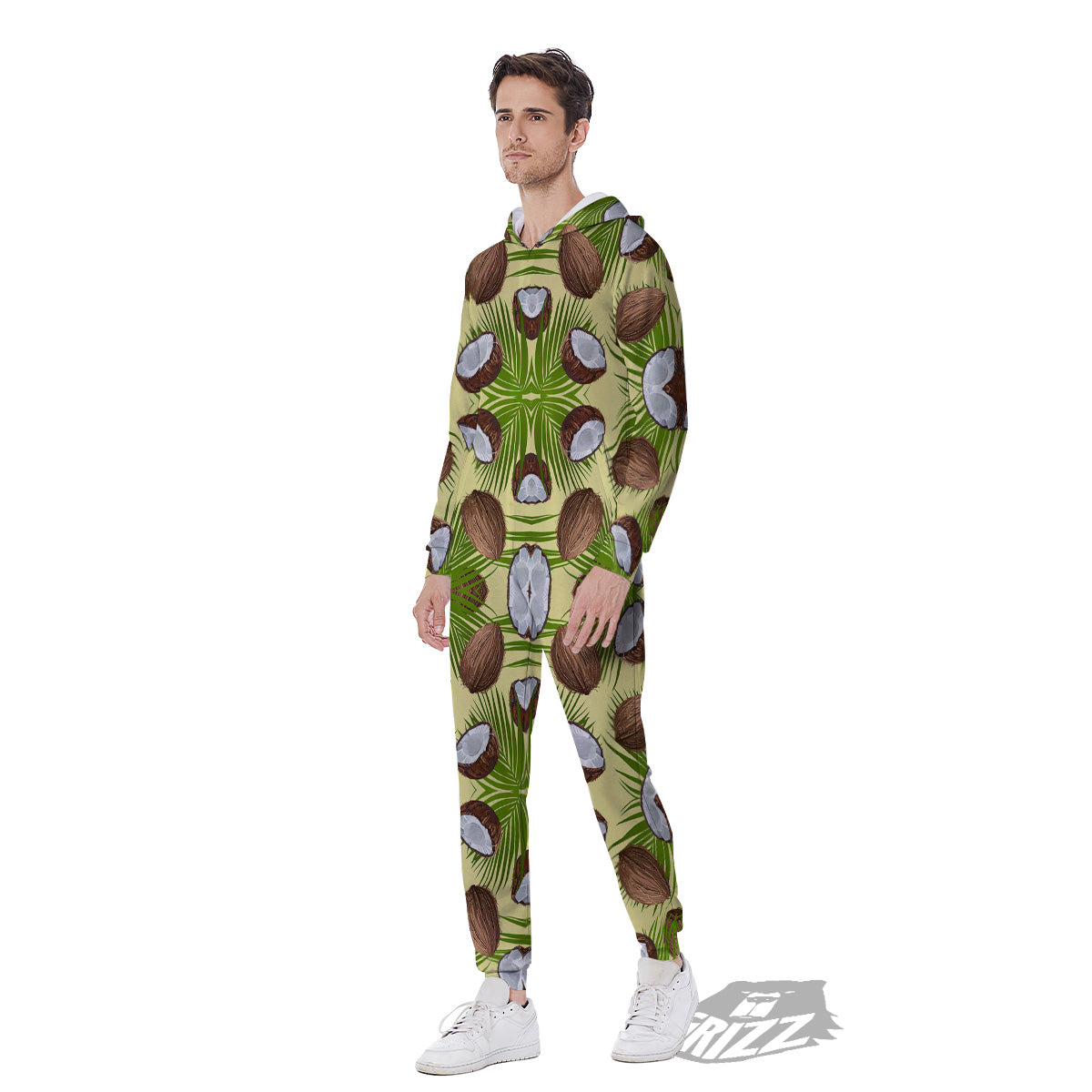 Abstract Tropical Coconut Print Pattern Men's Jumpsuit-grizzshop