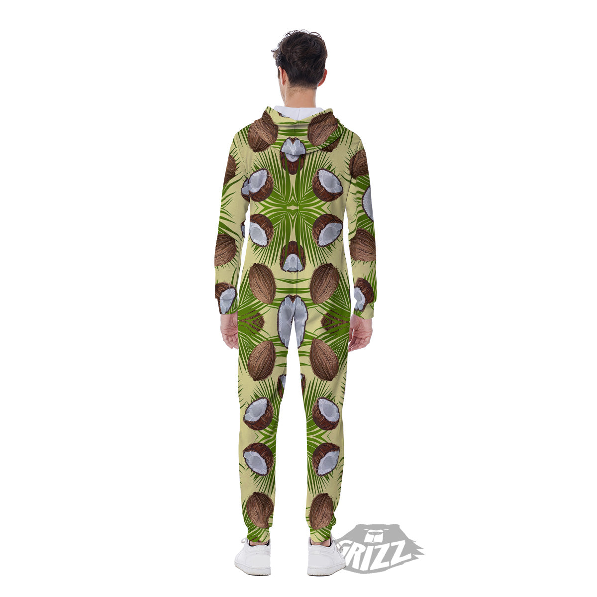 Abstract Tropical Coconut Print Pattern Men's Jumpsuit-grizzshop