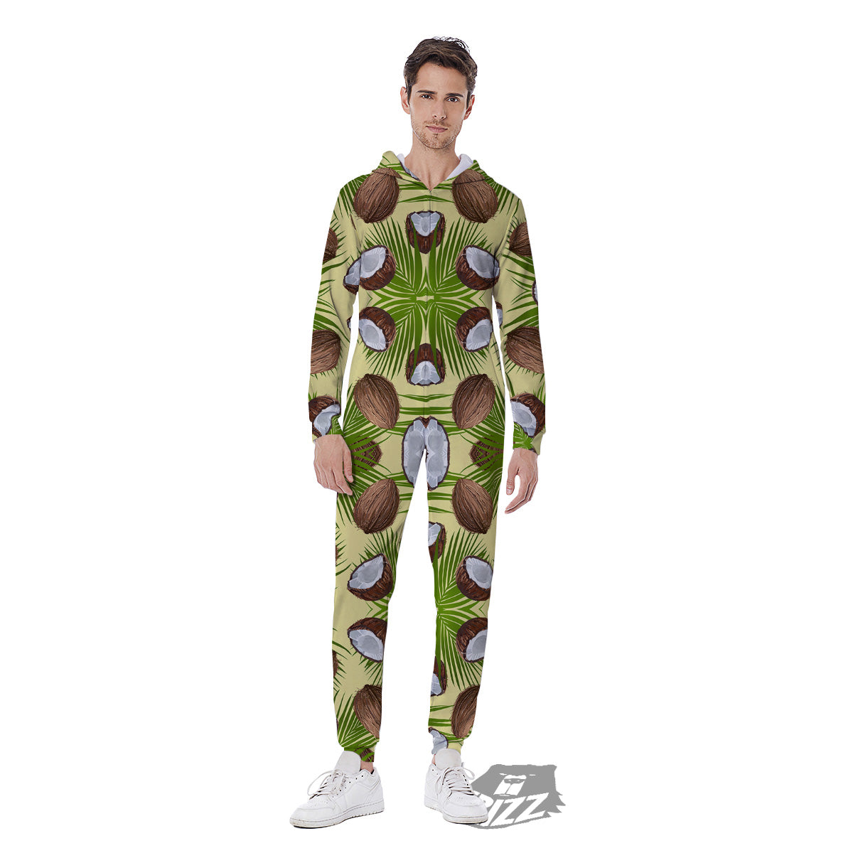 Abstract Tropical Coconut Print Pattern Men's Jumpsuit-grizzshop