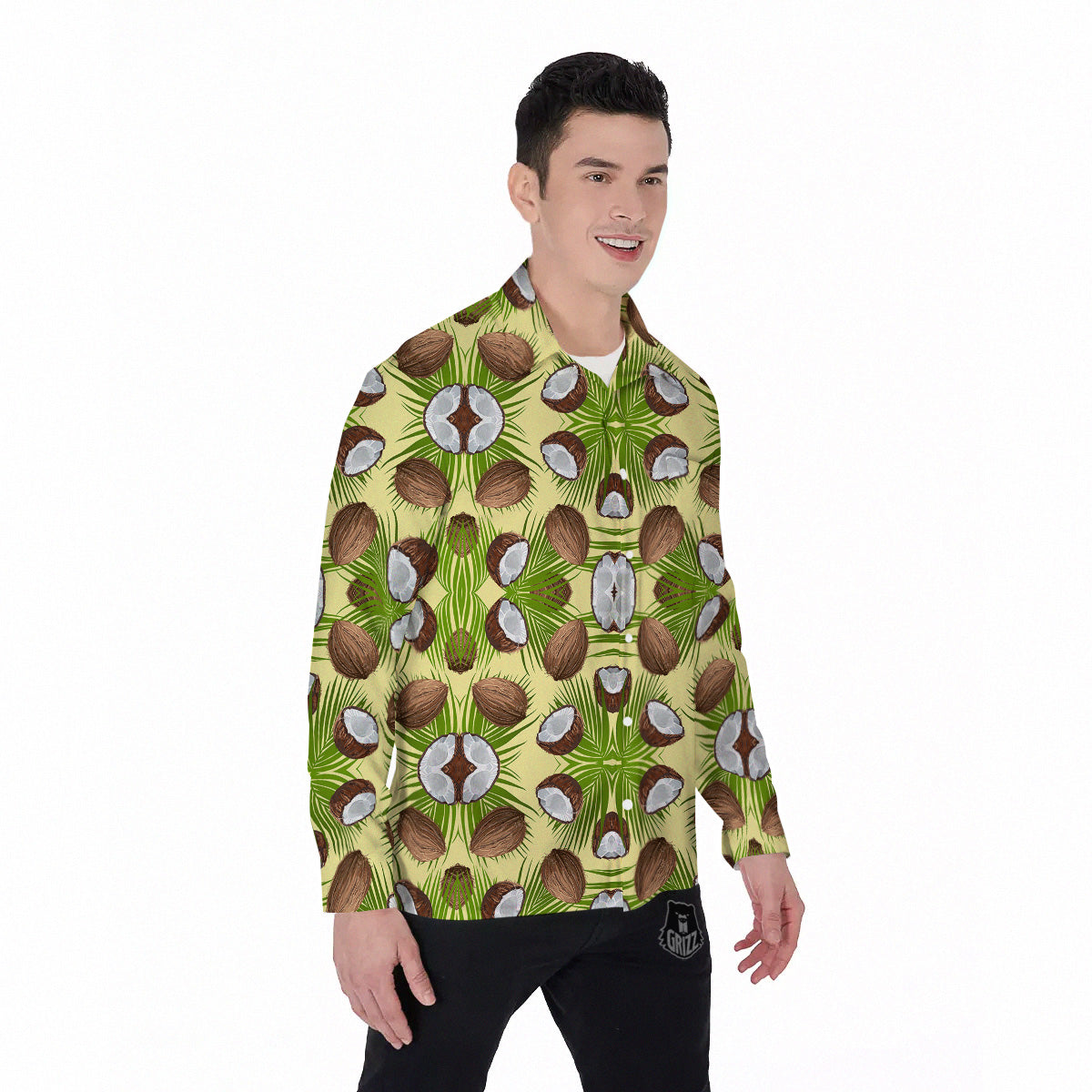 Abstract Tropical Coconut Print Pattern Men's Long Sleeve Shirts-grizzshop