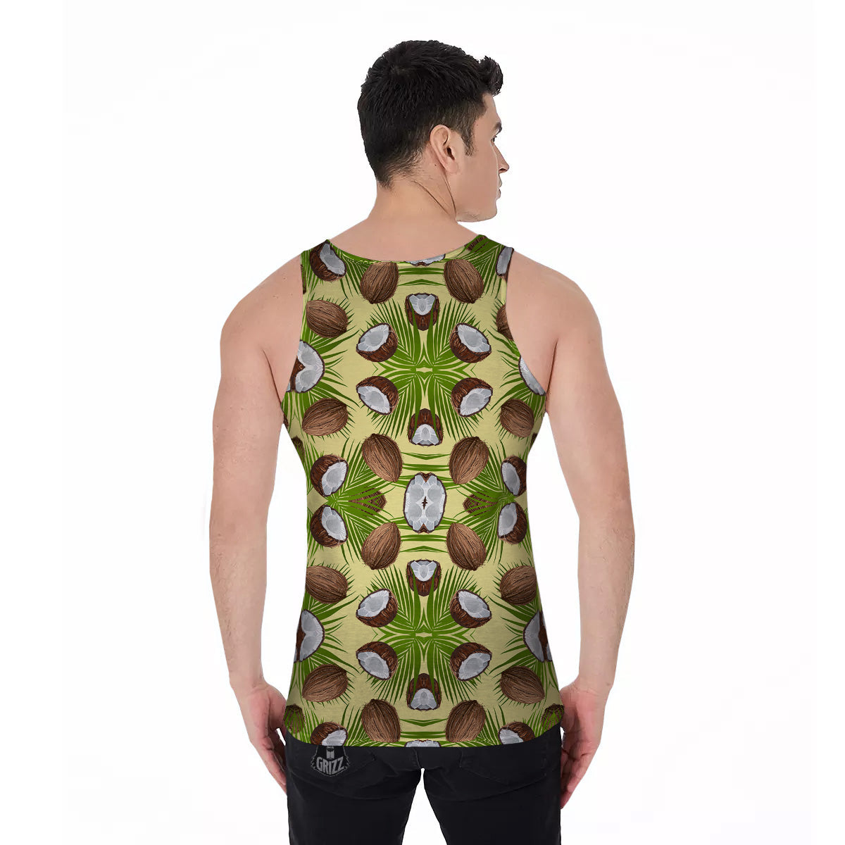 Abstract Tropical Coconut Print Pattern Men's Tank Top-grizzshop