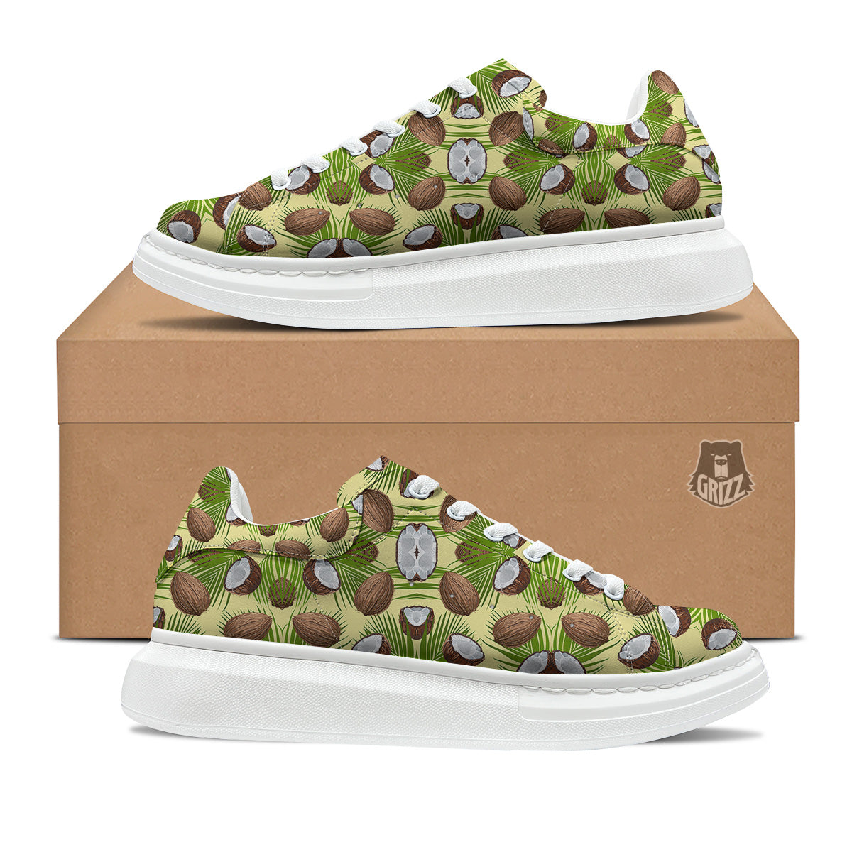 Abstract Tropical Coconut Print Pattern Platform Shoes-grizzshop