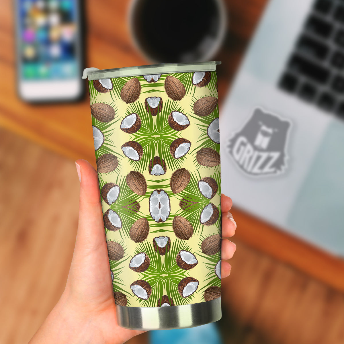 Abstract Tropical Coconut Print Pattern Tumbler-grizzshop