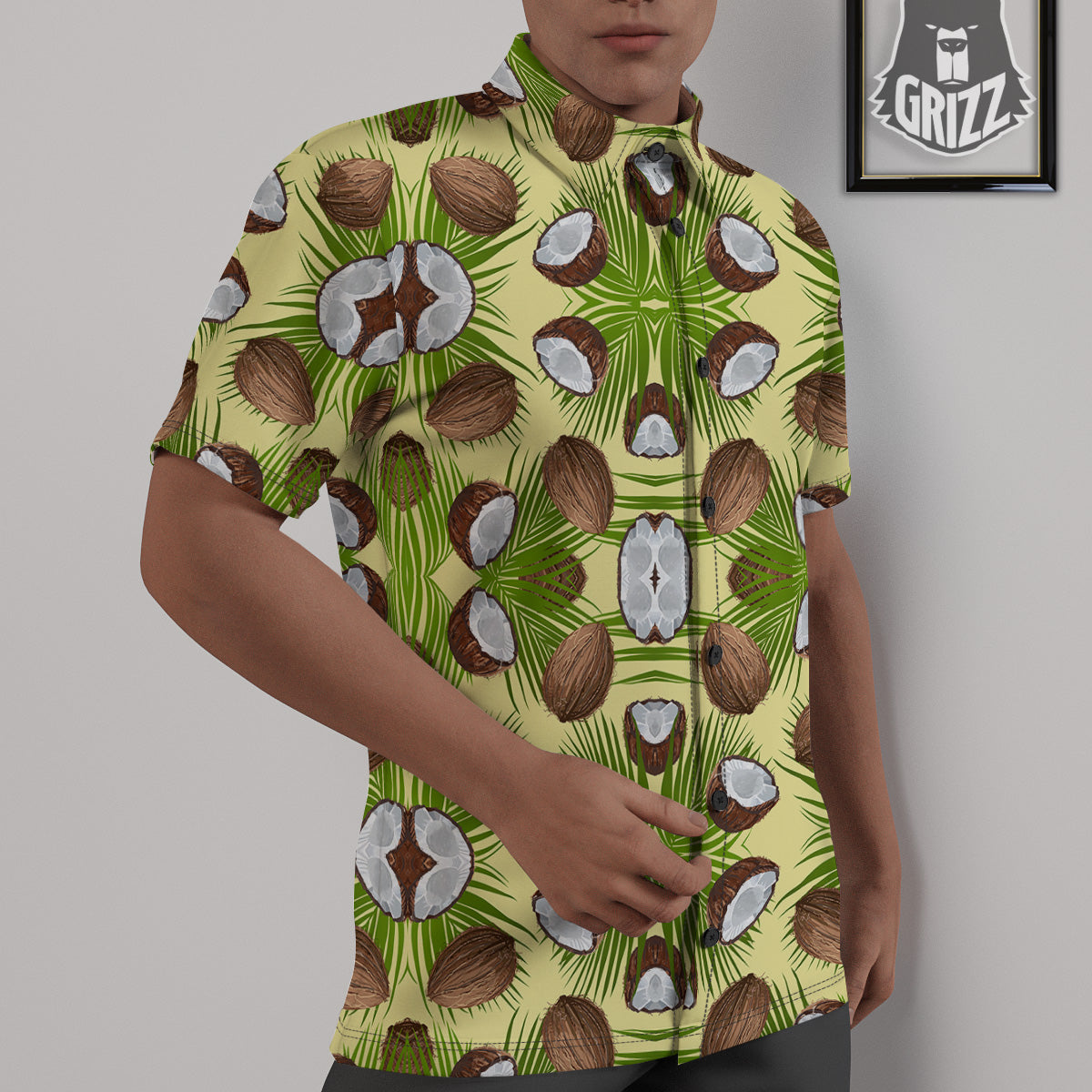 Abstract Tropical Coconut Print Pattern Untucked Shirts-grizzshop