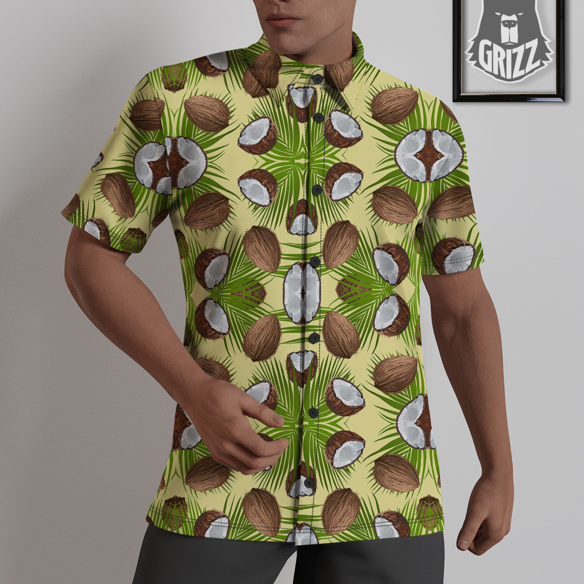 Abstract Tropical Coconut Print Pattern Untucked Shirts-grizzshop