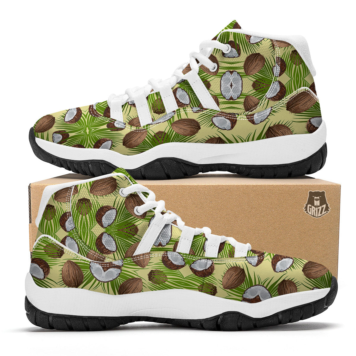 Abstract Tropical Coconut Print Pattern White Bball Shoes-grizzshop
