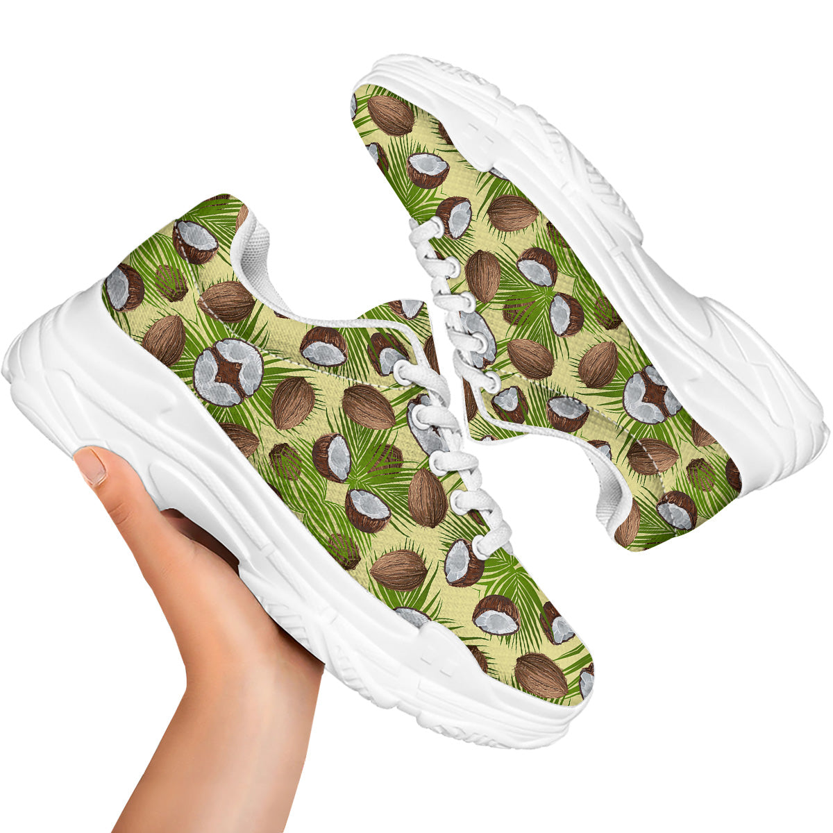 Abstract Tropical Coconut Print Pattern White Chunky Shoes-grizzshop