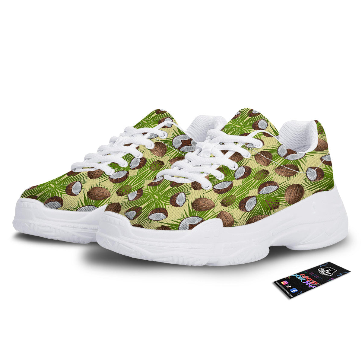 Abstract Tropical Coconut Print Pattern White Chunky Shoes-grizzshop