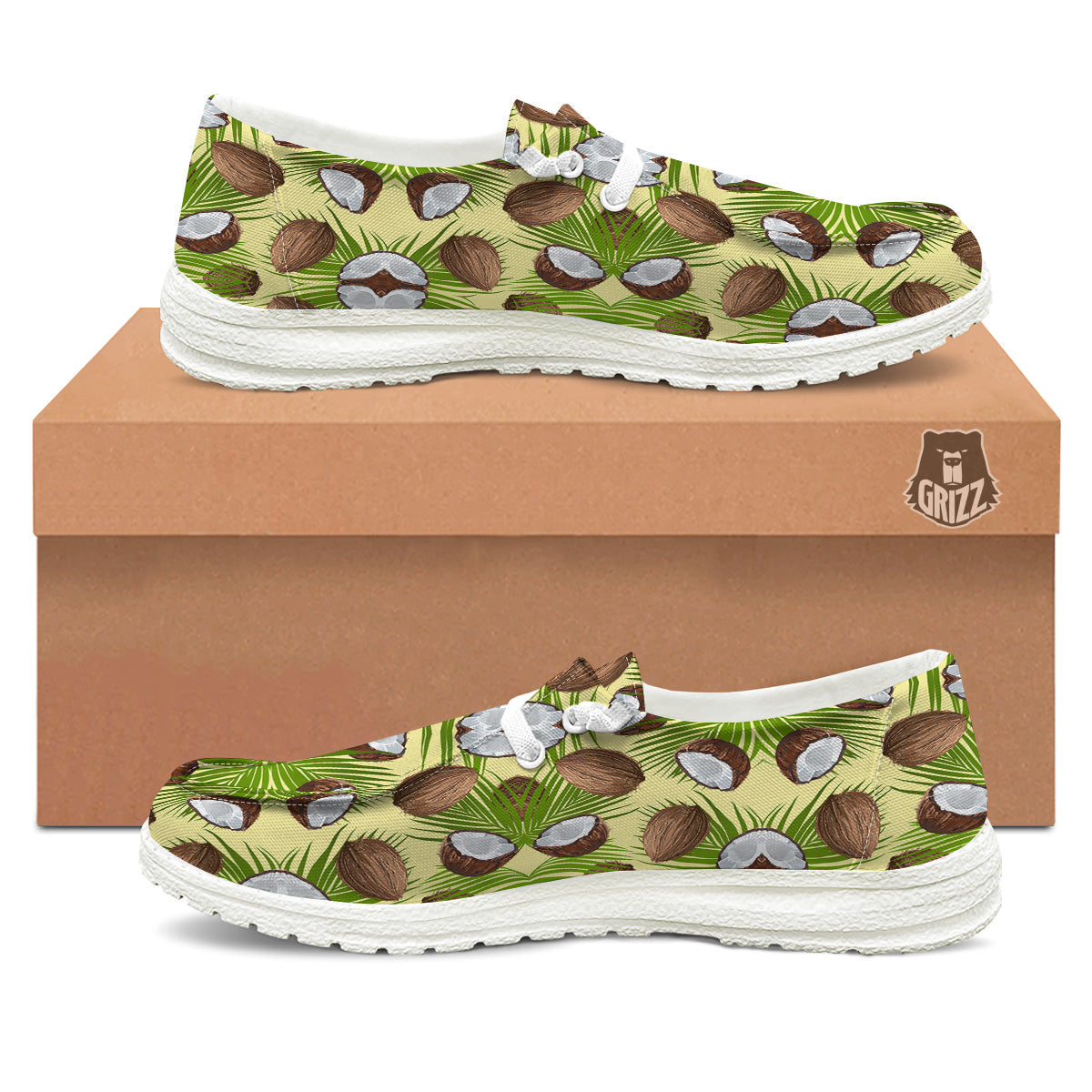Abstract Tropical Coconut Print Pattern White Loafers-grizzshop