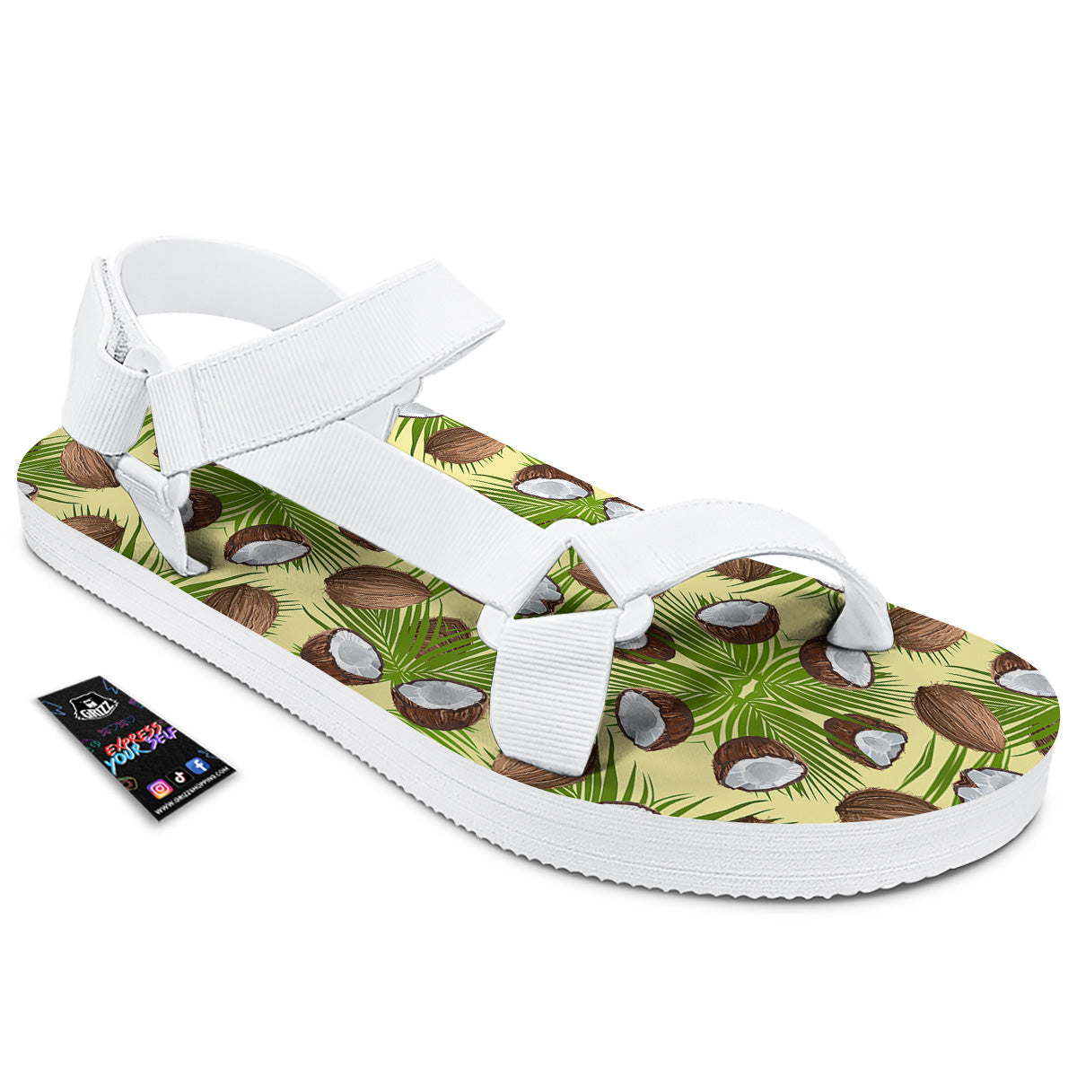 Abstract Tropical Coconut Print Pattern White Open Toe Sandals-grizzshop