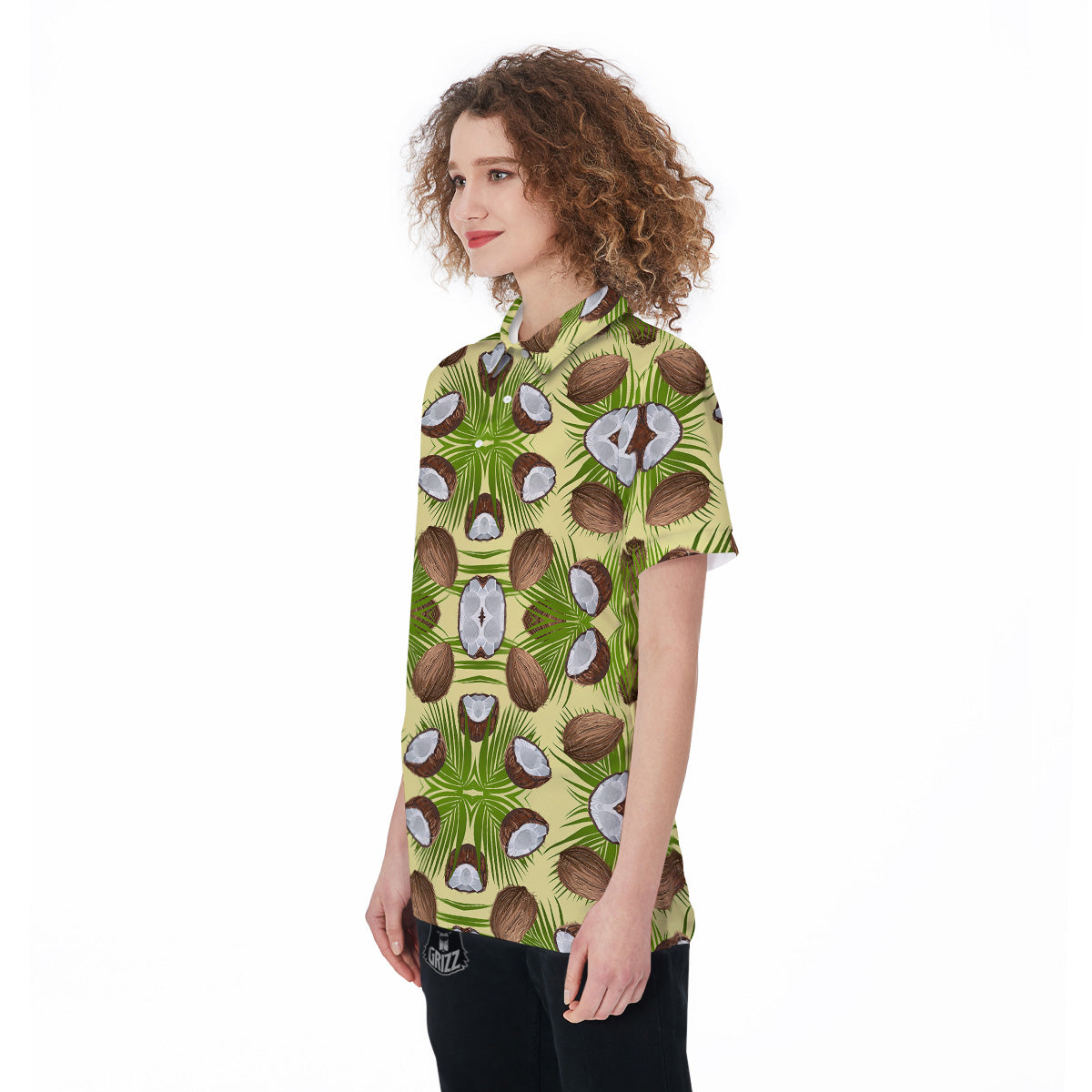 Abstract Tropical Coconut Print Pattern Women's Golf Shirts-grizzshop