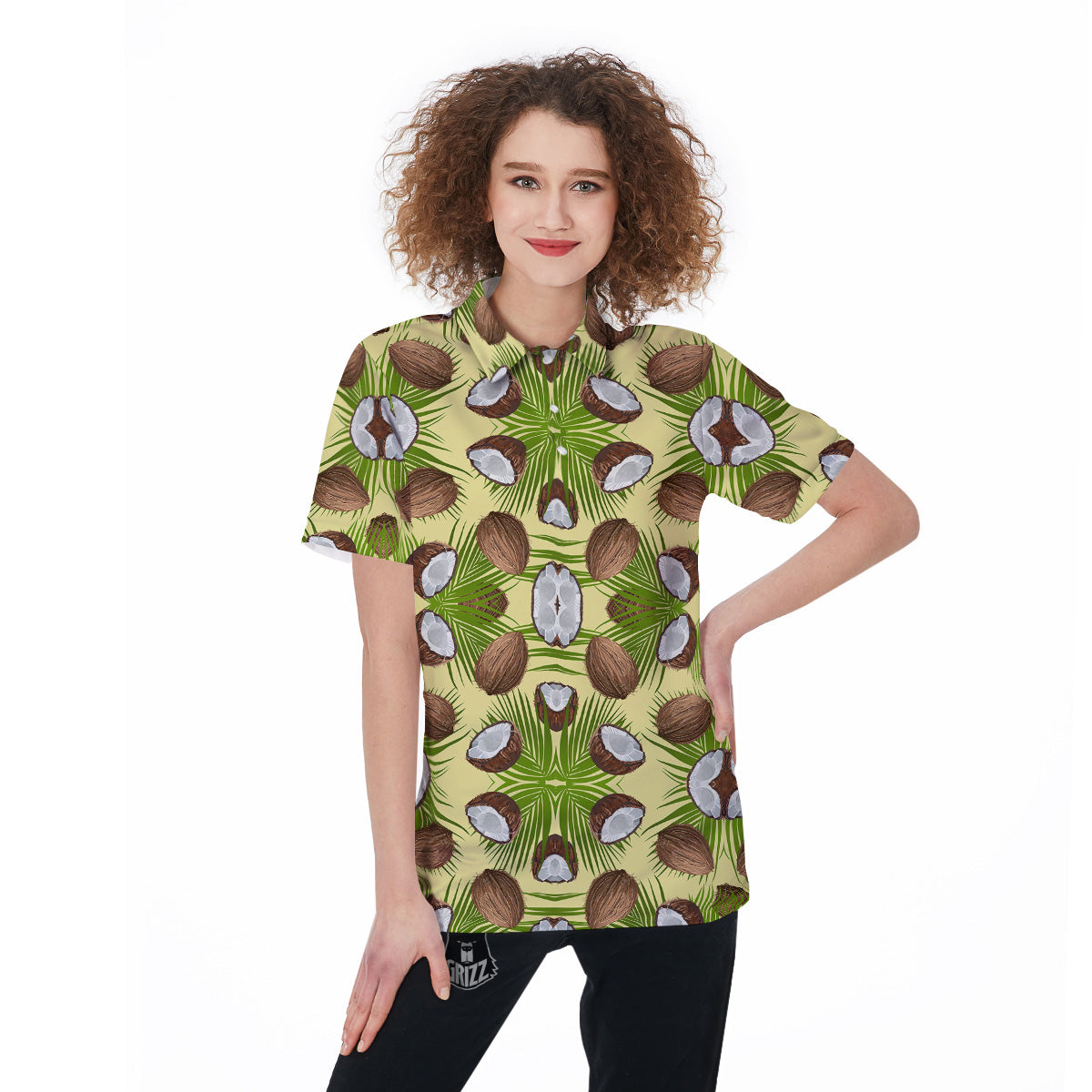 Abstract Tropical Coconut Print Pattern Women's Golf Shirts-grizzshop