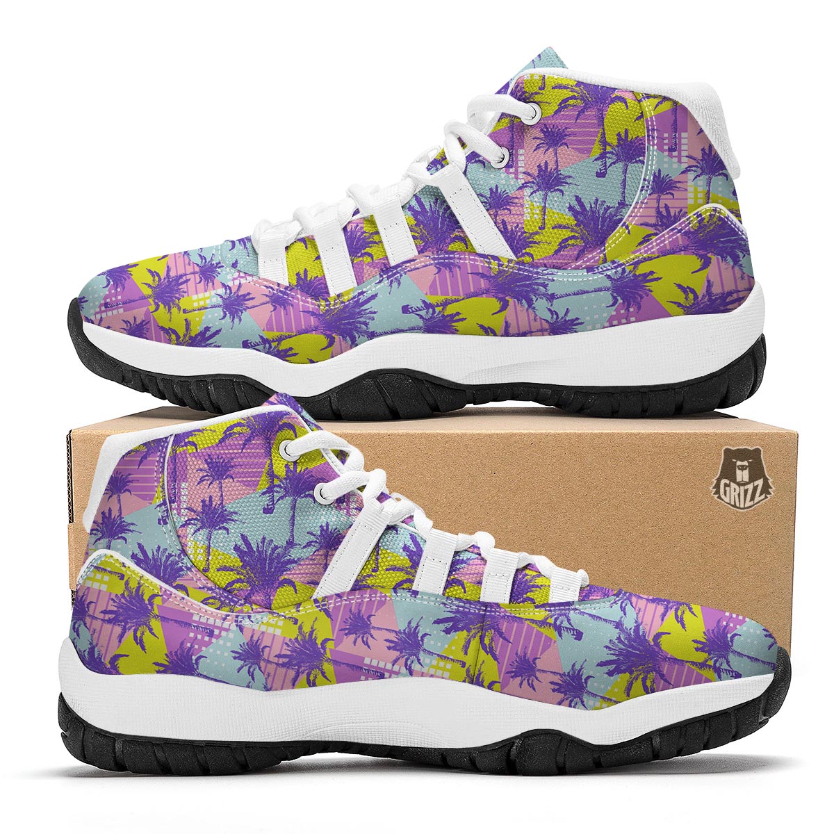 Abstract Tropical Palm Tree White Bball Shoes-grizzshop