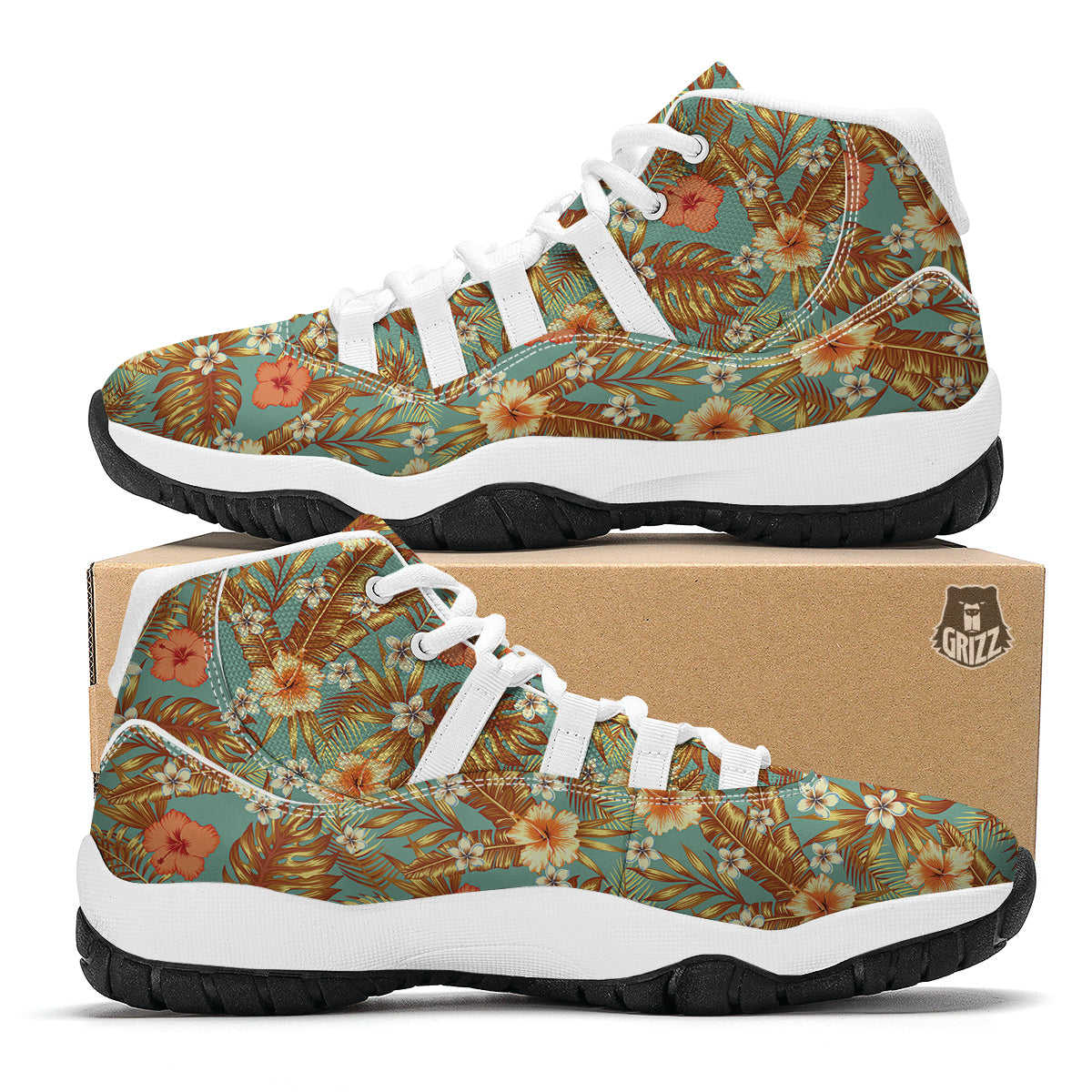 Abstract Tropical Plumeria White Bball Shoes-grizzshop