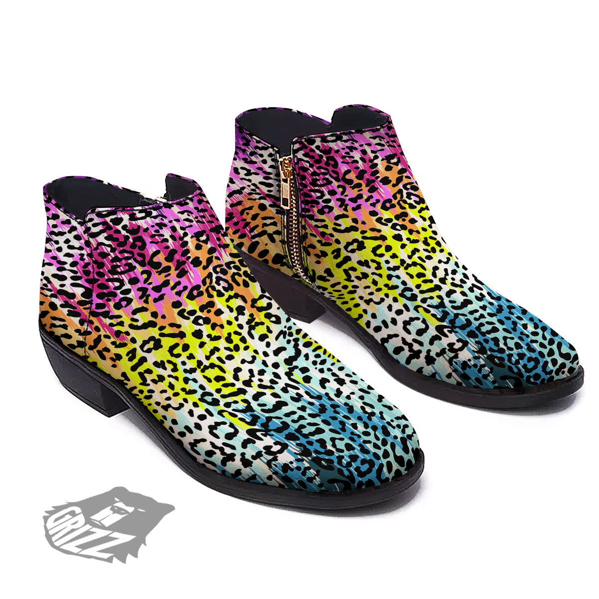 Abstract Vintage Colorful Leopard Print Ankle Boots-grizzshop