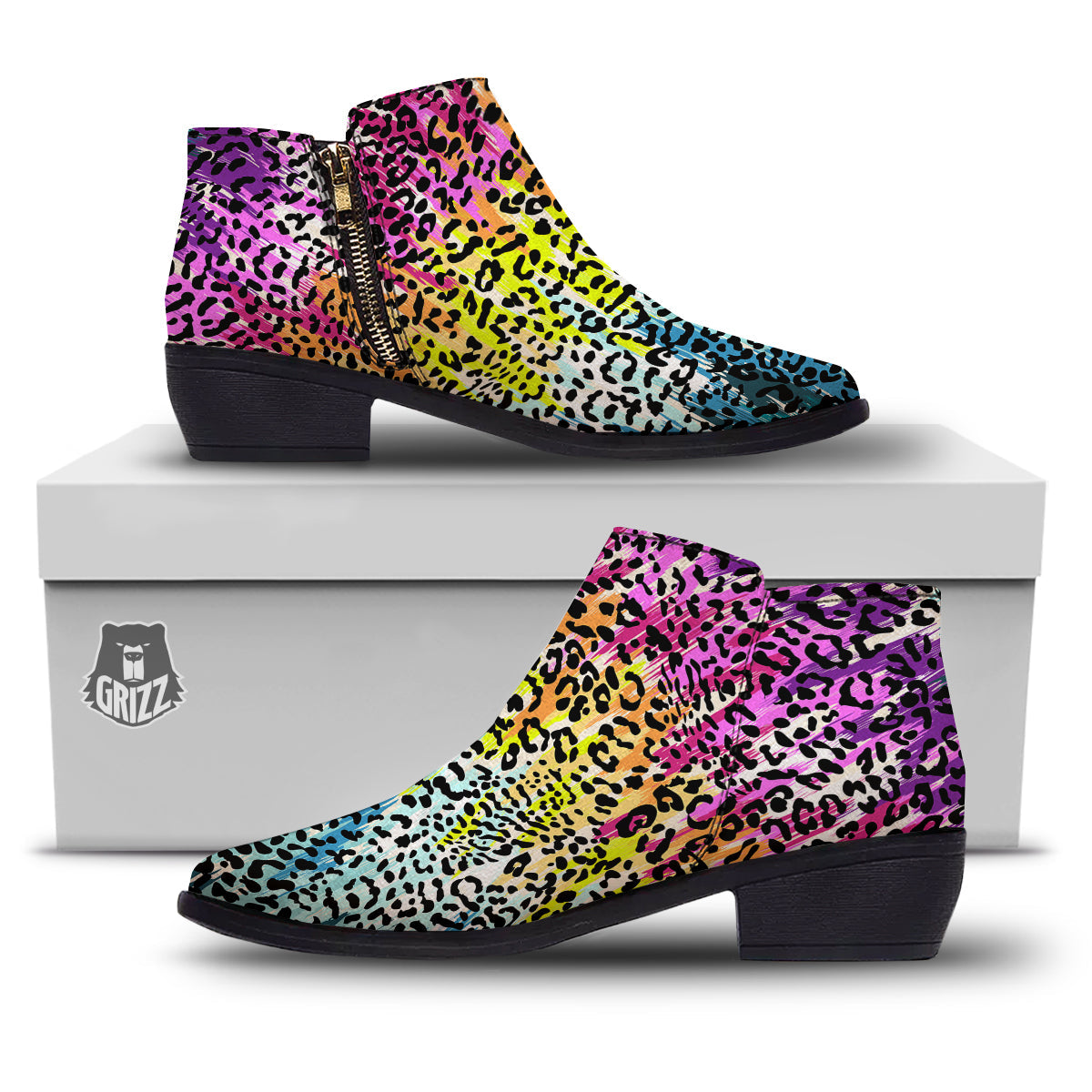 Abstract Vintage Colorful Leopard Print Ankle Boots-grizzshop