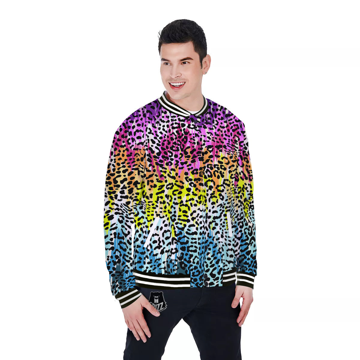Abstract Vintage Colorful Leopard Print Baseball Jacket-grizzshop