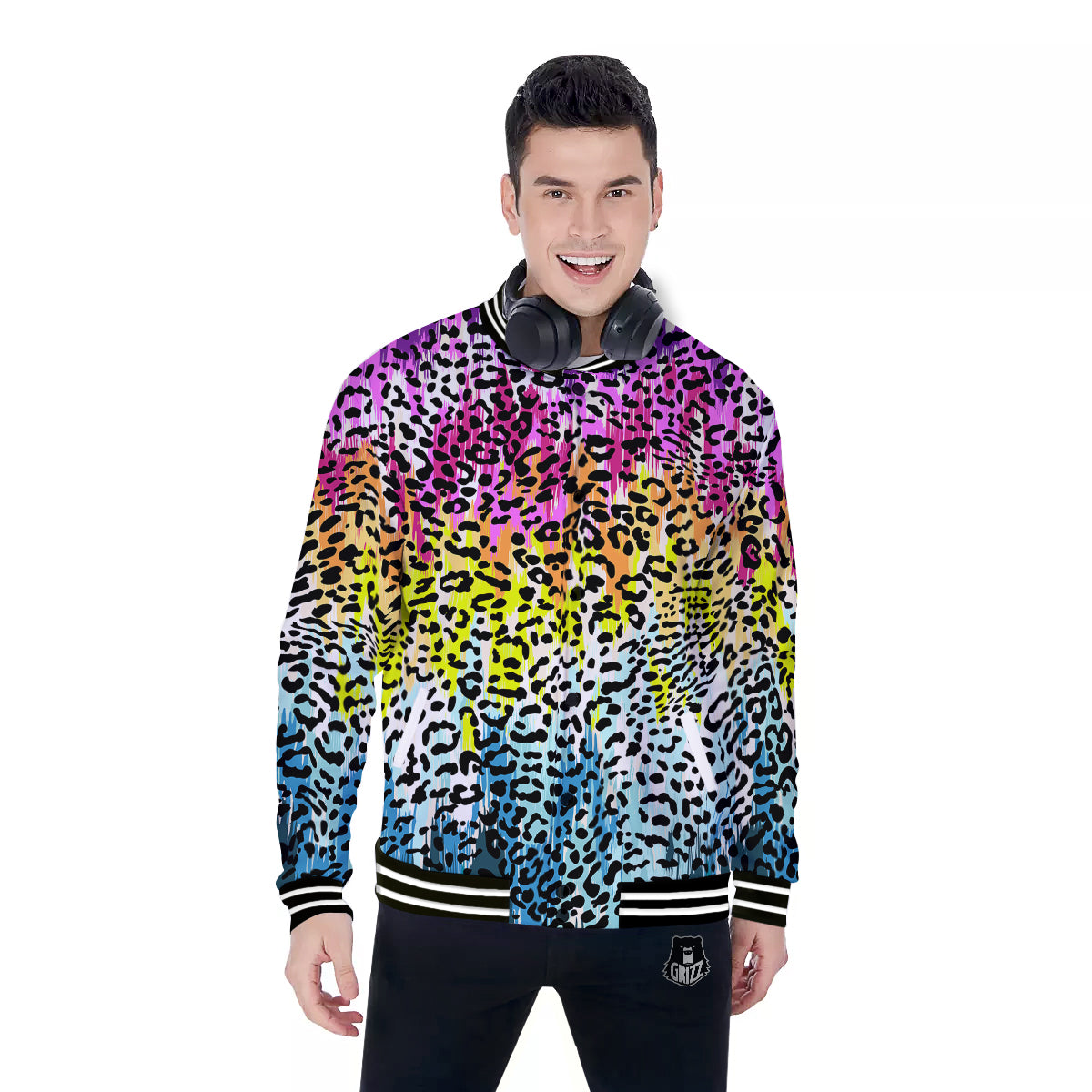 Abstract Vintage Colorful Leopard Print Baseball Jacket-grizzshop