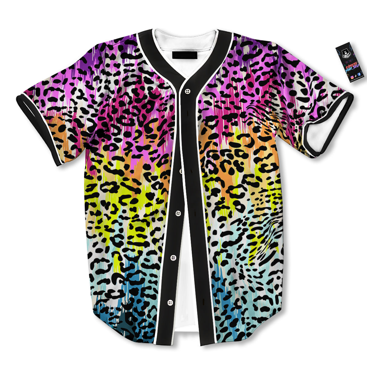 Abstract Vintage Colorful Leopard Print Baseball Jersey-grizzshop