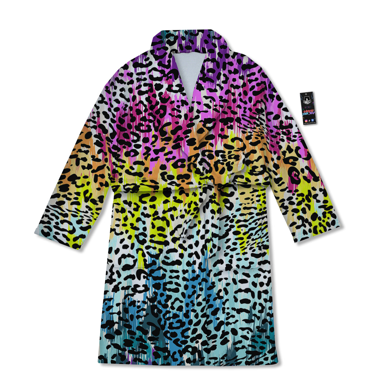 Abstract Vintage Colorful Leopard Print Bathrobe-grizzshop