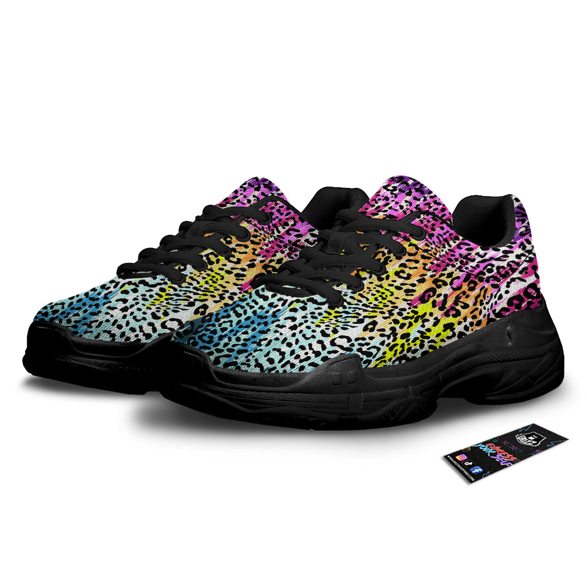 Abstract Vintage Colorful Leopard Print Black Chunky Shoes-grizzshop