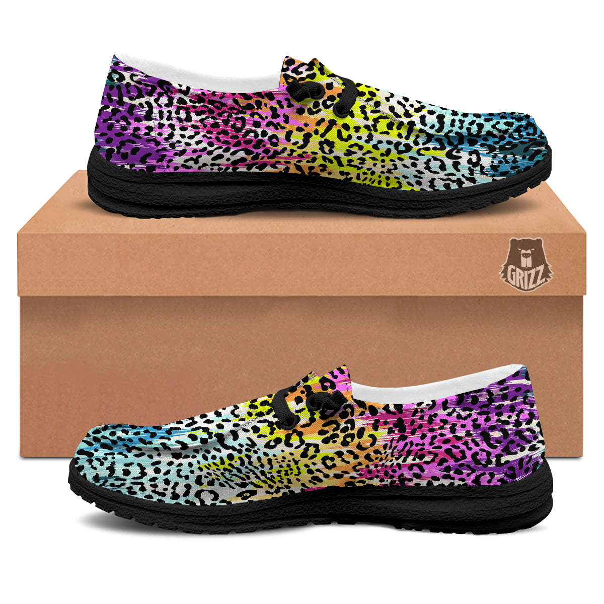 Abstract Vintage Colorful Leopard Print Black Loafers-grizzshop