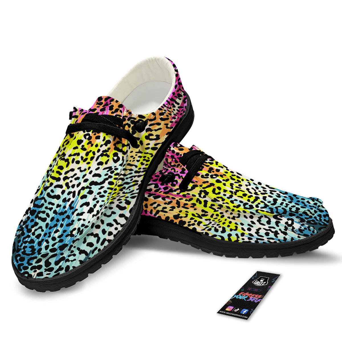 Abstract Vintage Colorful Leopard Print Black Loafers-grizzshop