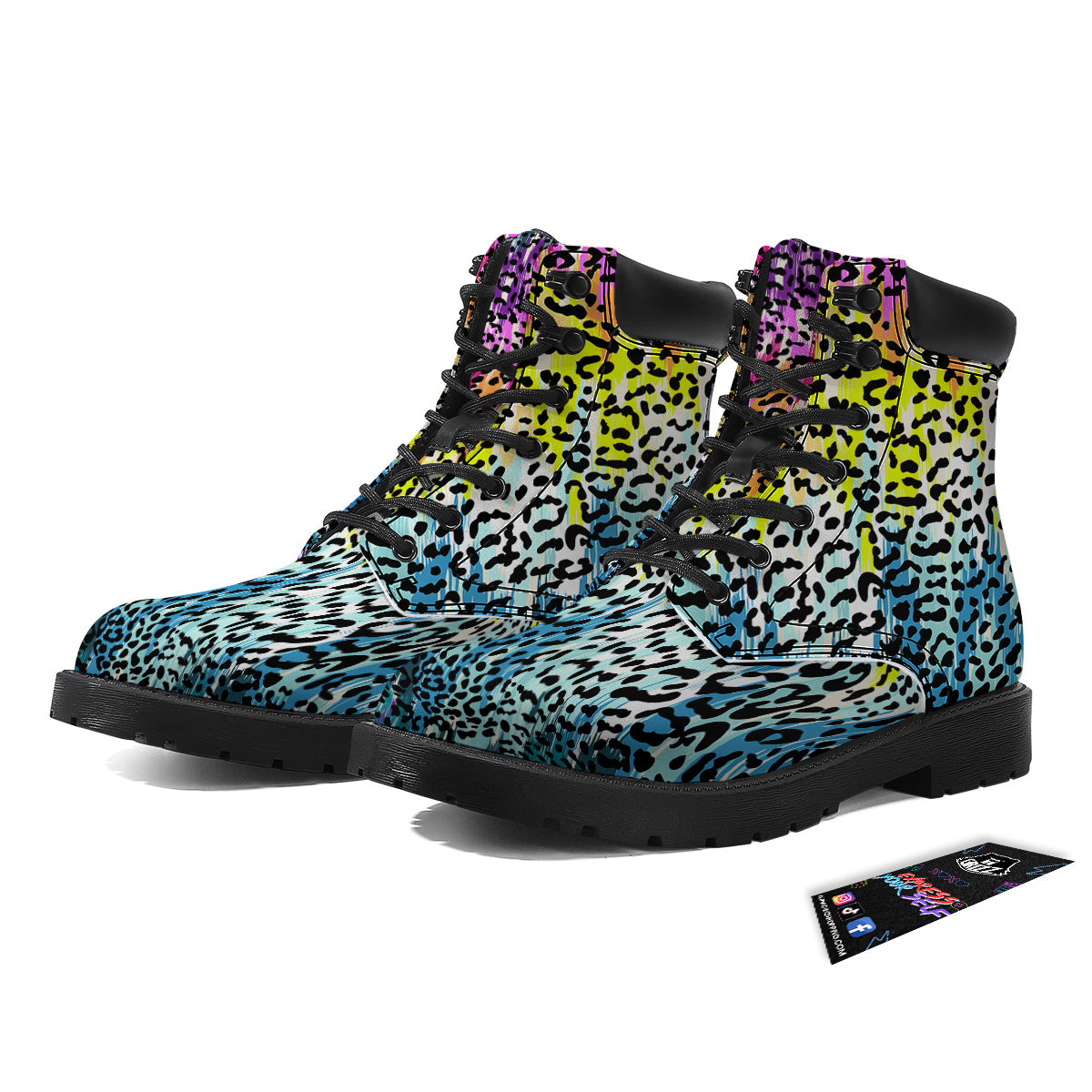 Abstract Vintage Colorful Leopard Print Boots-grizzshop