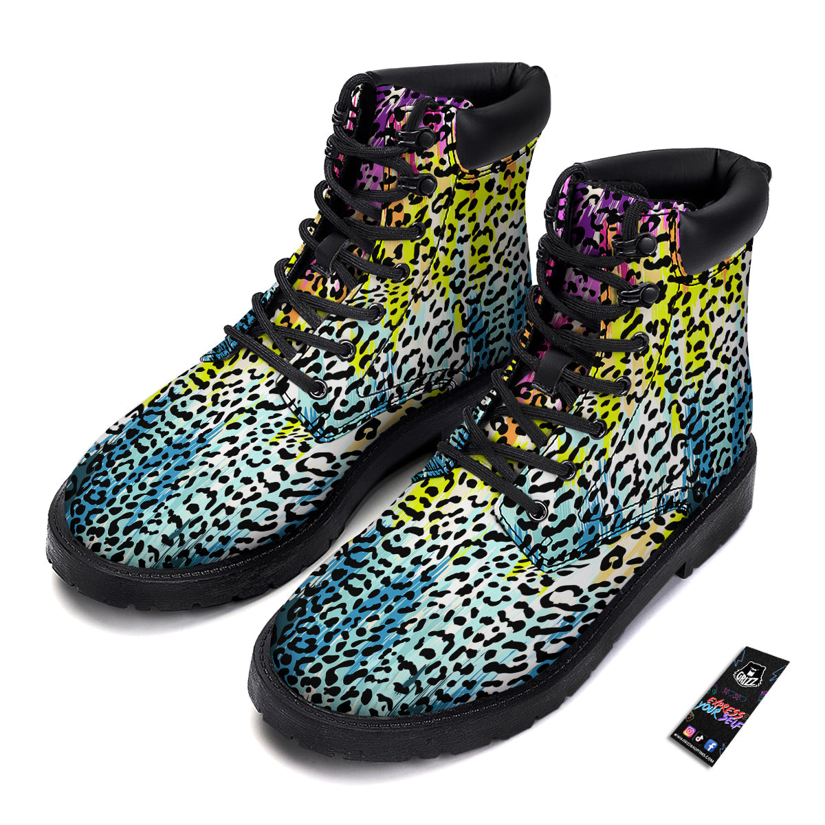 Abstract Vintage Colorful Leopard Print Boots-grizzshop