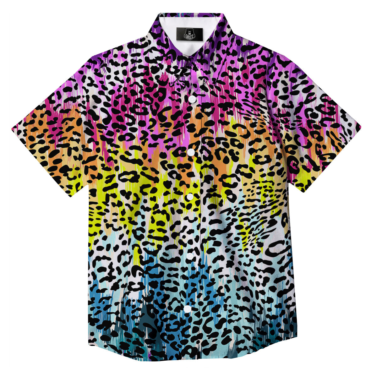 Abstract Vintage Colorful Leopard Print Button Up Shirt-grizzshop