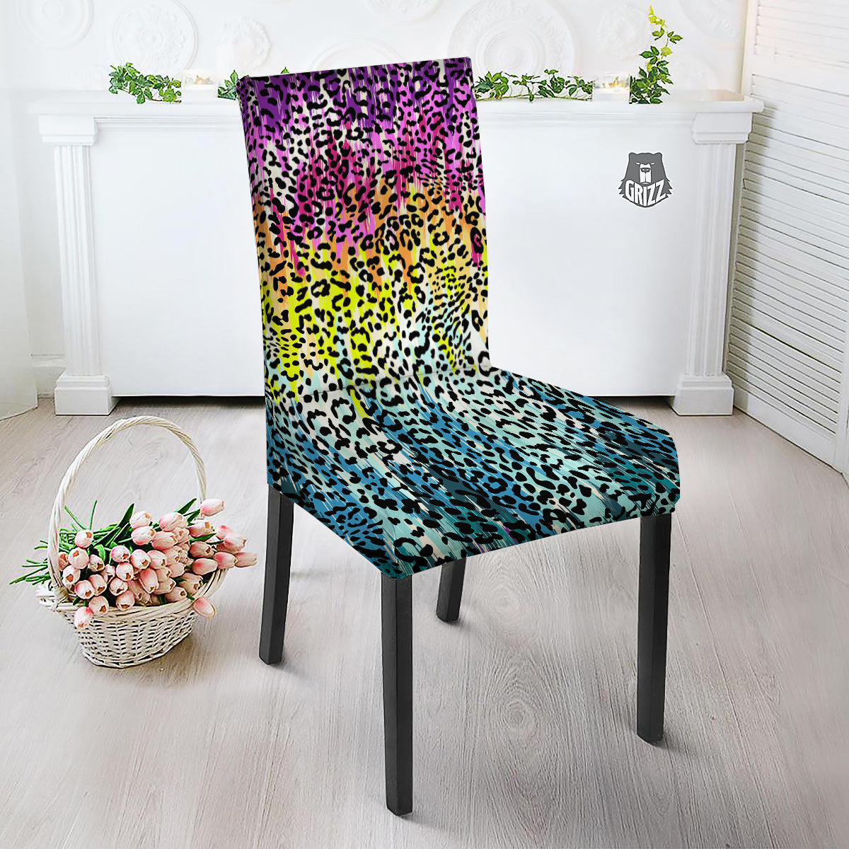 Abstract Vintage Colorful Leopard Print Dining Chair Slipcover-grizzshop
