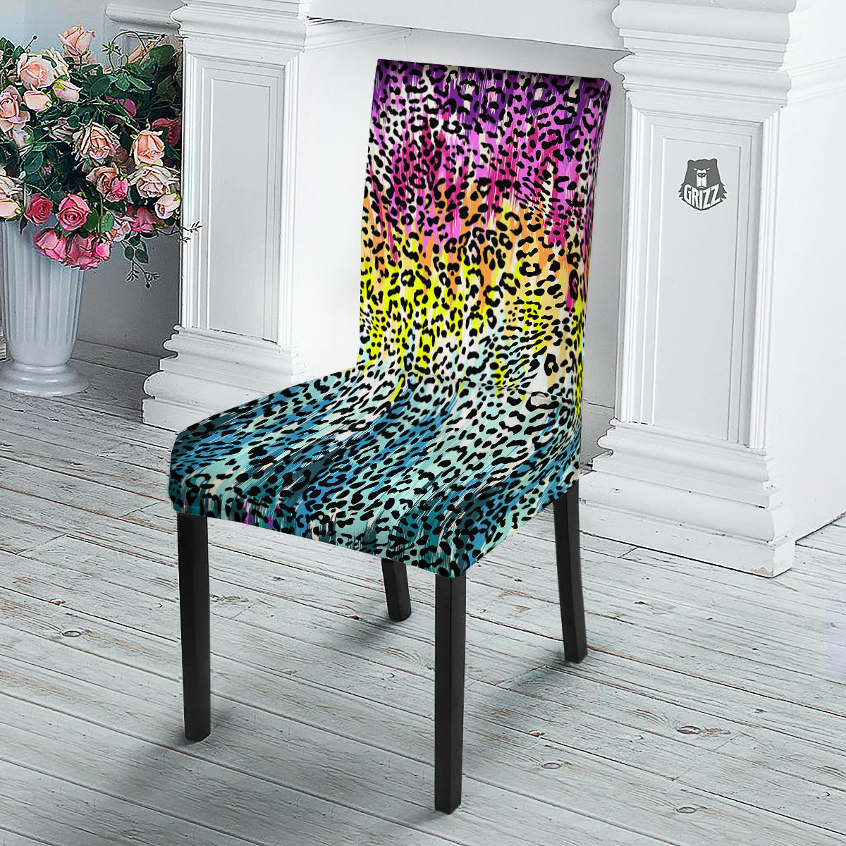Abstract Vintage Colorful Leopard Print Dining Chair Slipcover-grizzshop