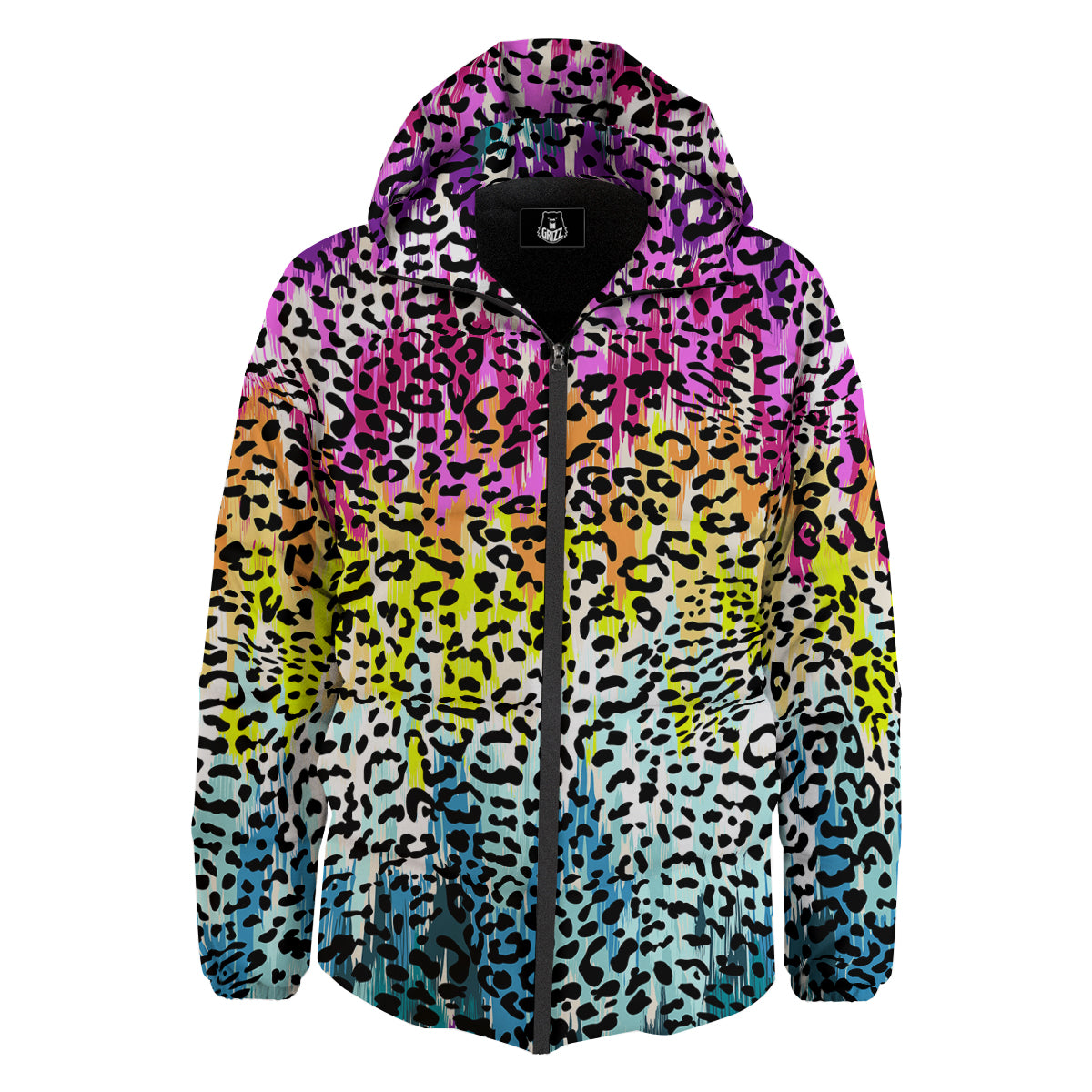 Abstract Vintage Colorful Leopard Print Down Jacket-grizzshop