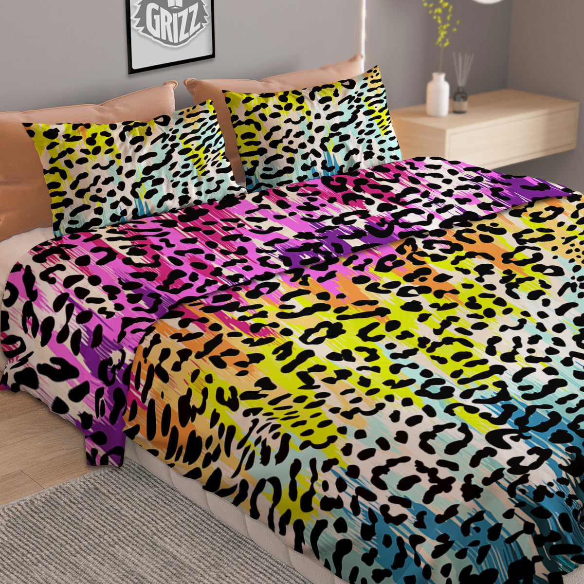 Abstract Vintage Colorful Leopard Print Duvet Cover Bedding Set