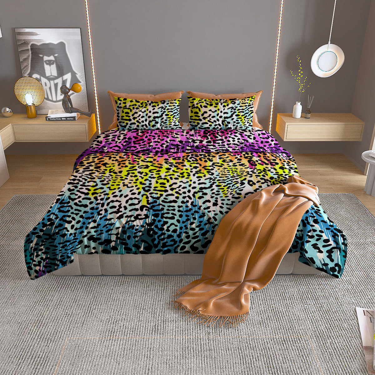 Abstract Vintage Colorful Leopard Print Duvet Cover Bedding Set