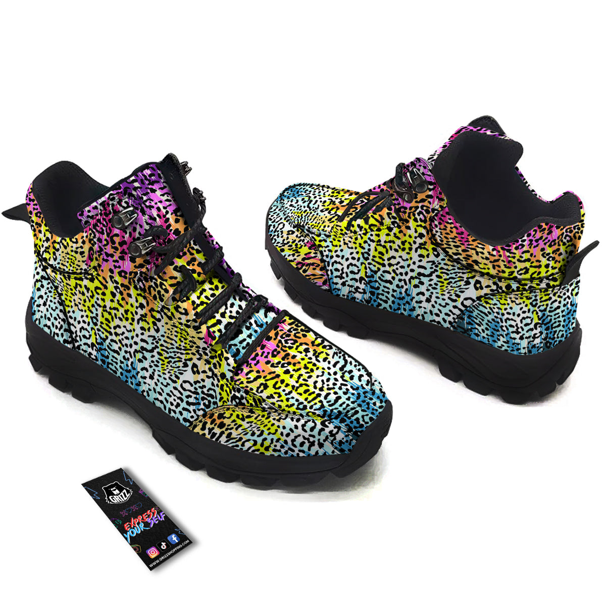 Abstract Vintage Colorful Leopard Print Hiking Shoes-grizzshop