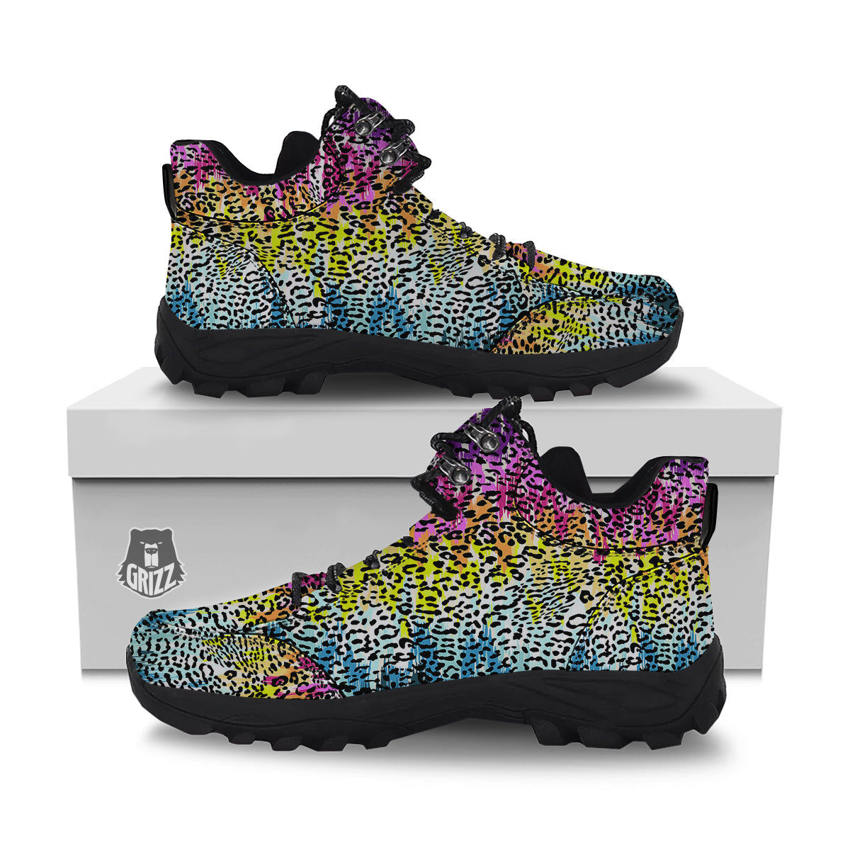 Abstract Vintage Colorful Leopard Print Hiking Shoes-grizzshop