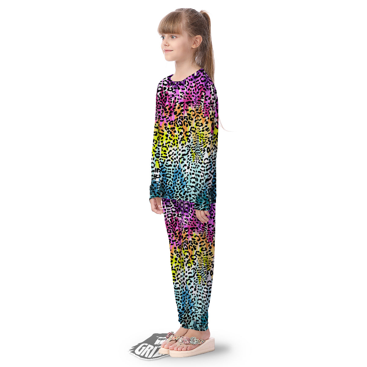 Abstract Vintage Colorful Leopard Print Kid's Pajamas-grizzshop