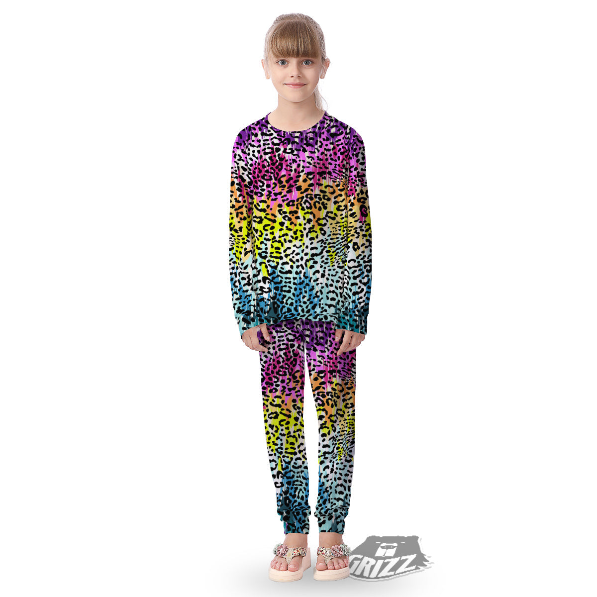 Abstract Vintage Colorful Leopard Print Kid's Pajamas-grizzshop