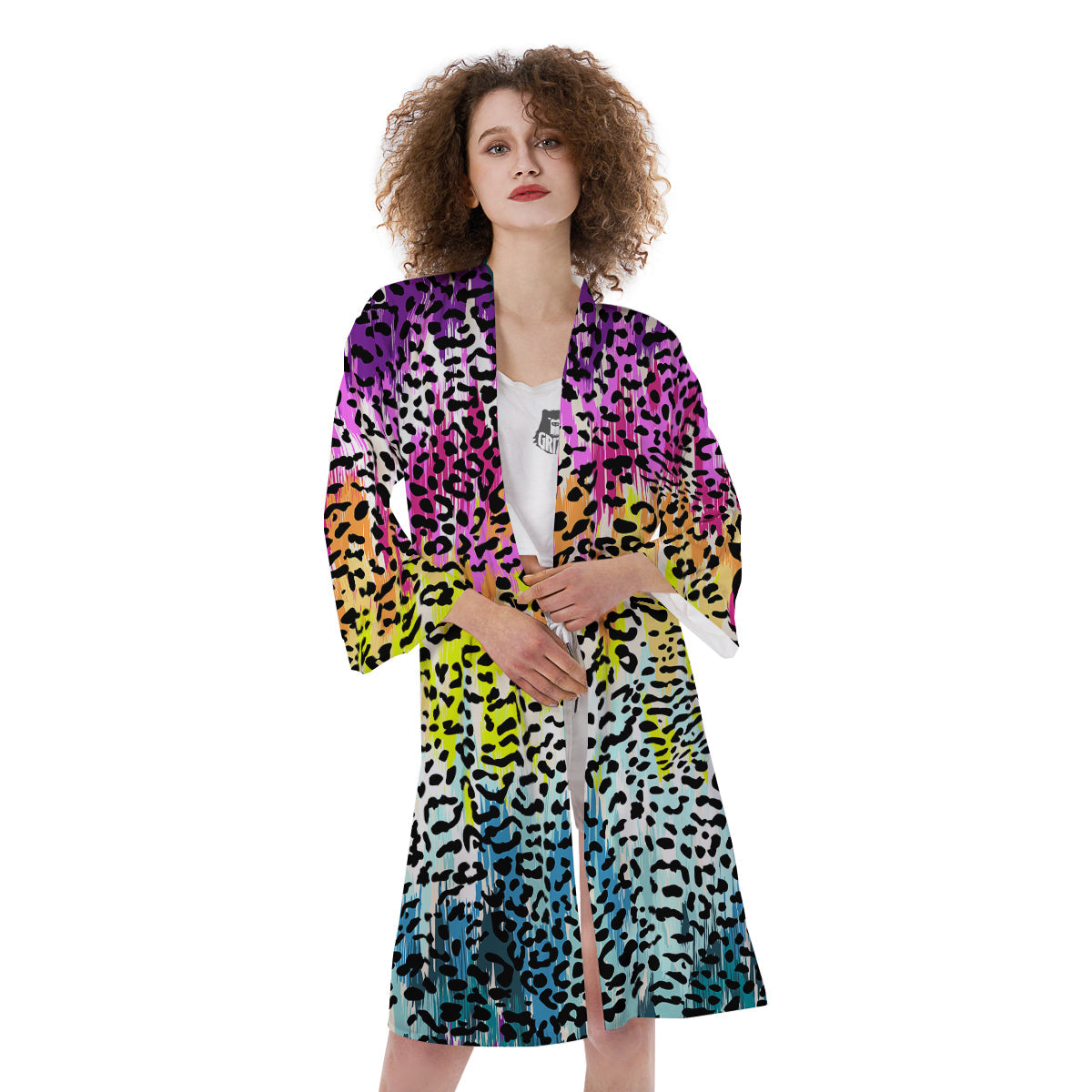 Abstract Vintage Colorful Leopard Print Kimono-grizzshop