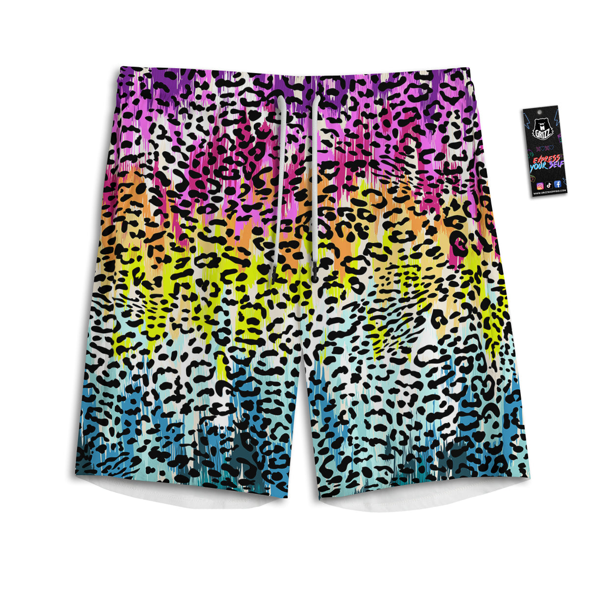 Abstract Vintage Colorful Leopard Print Men's Athletic Shorts