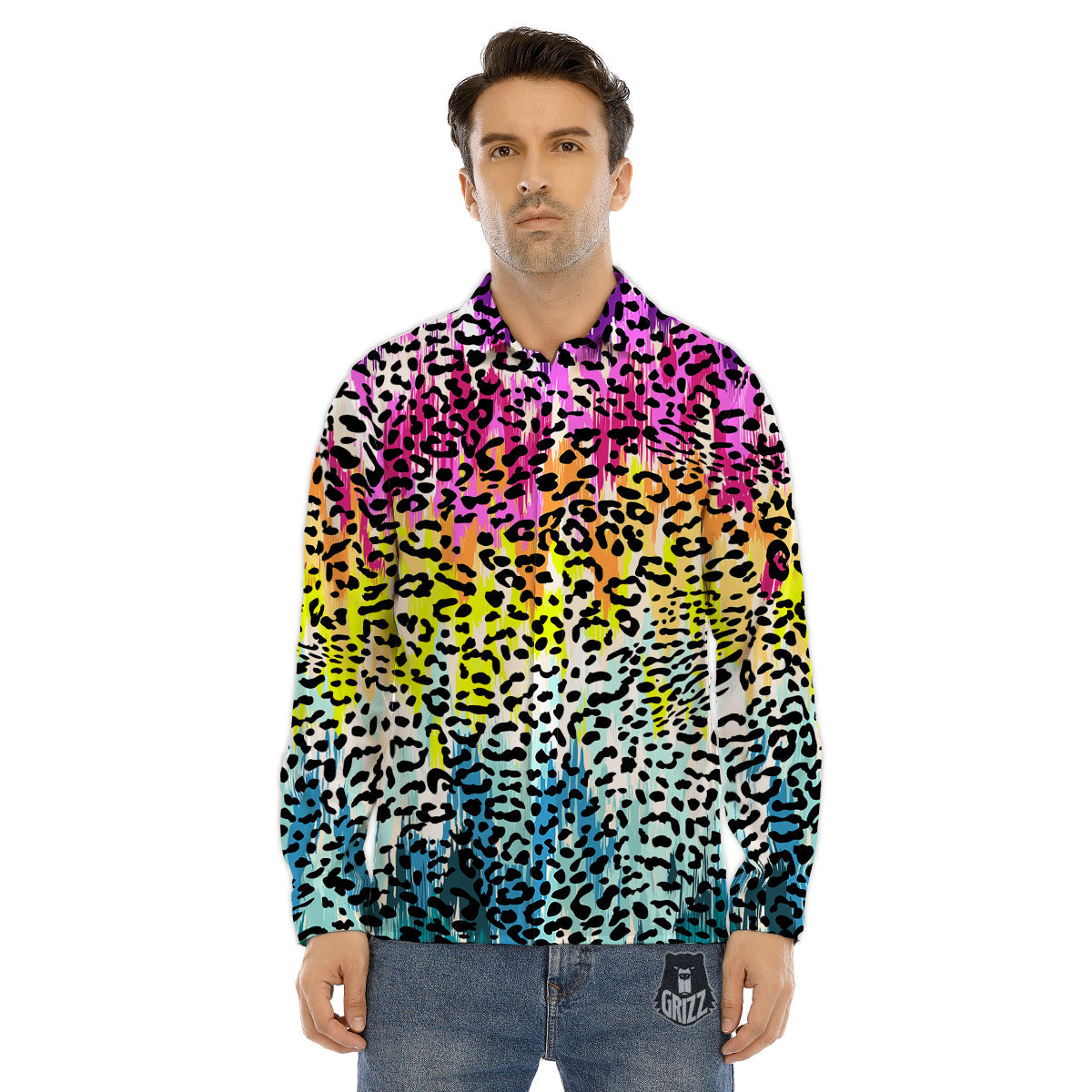 Abstract Vintage Colorful Leopard Print Men's Dress Shirts-grizzshop