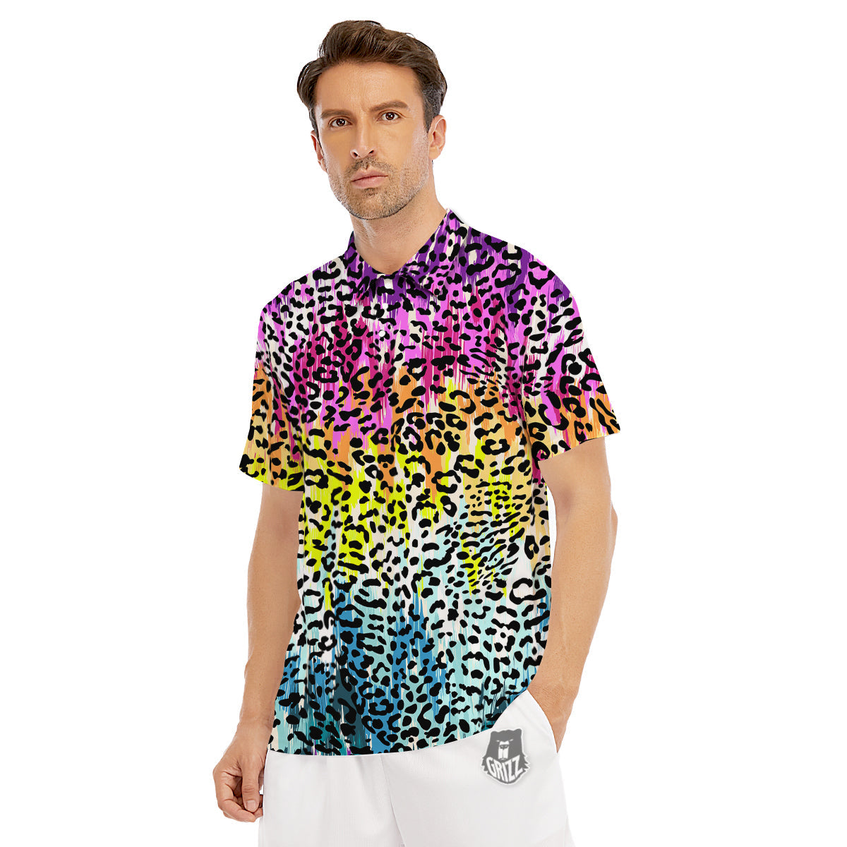 Abstract Vintage Colorful Leopard Print Men's Golf Shirts-grizzshop