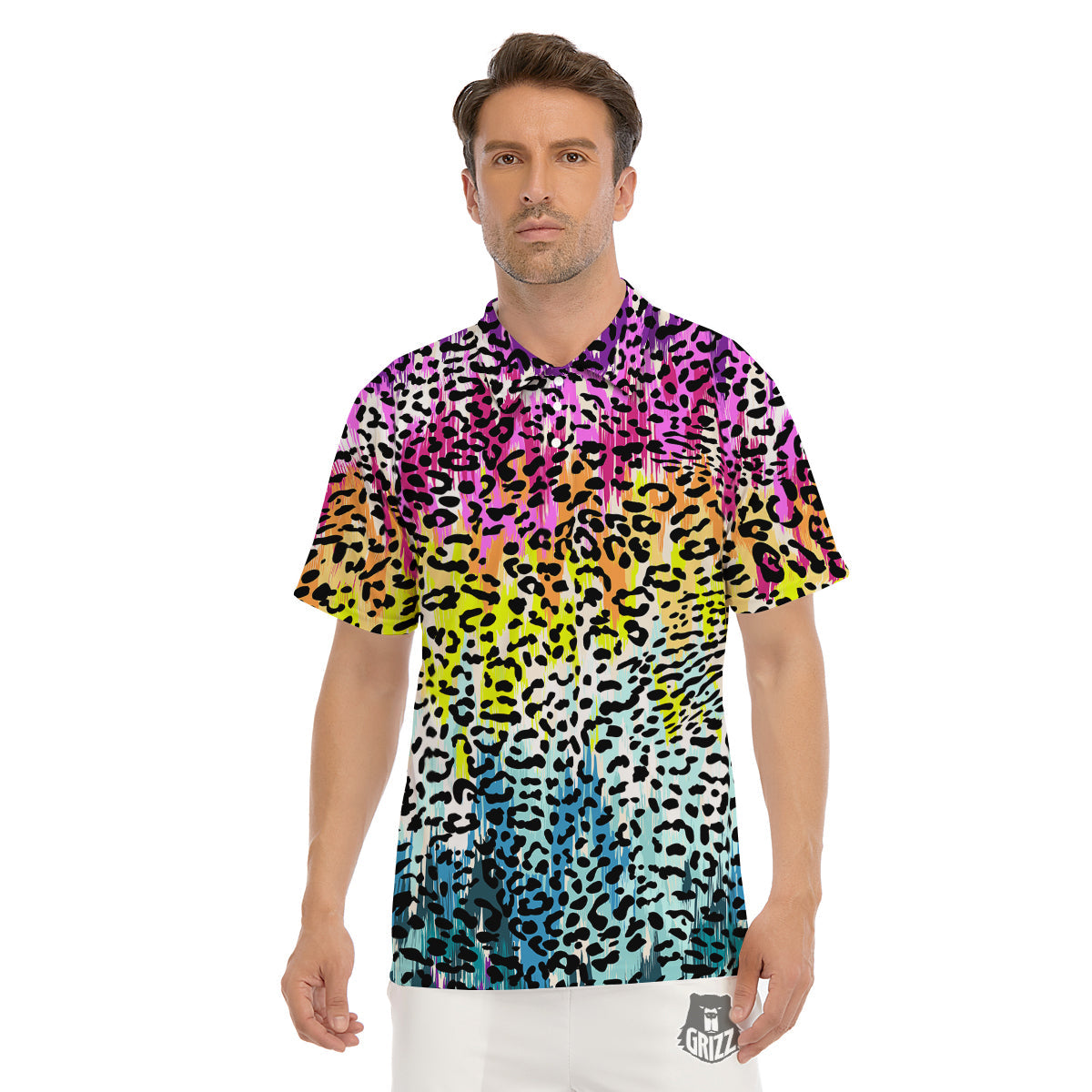 Abstract Vintage Colorful Leopard Print Men's Golf Shirts-grizzshop