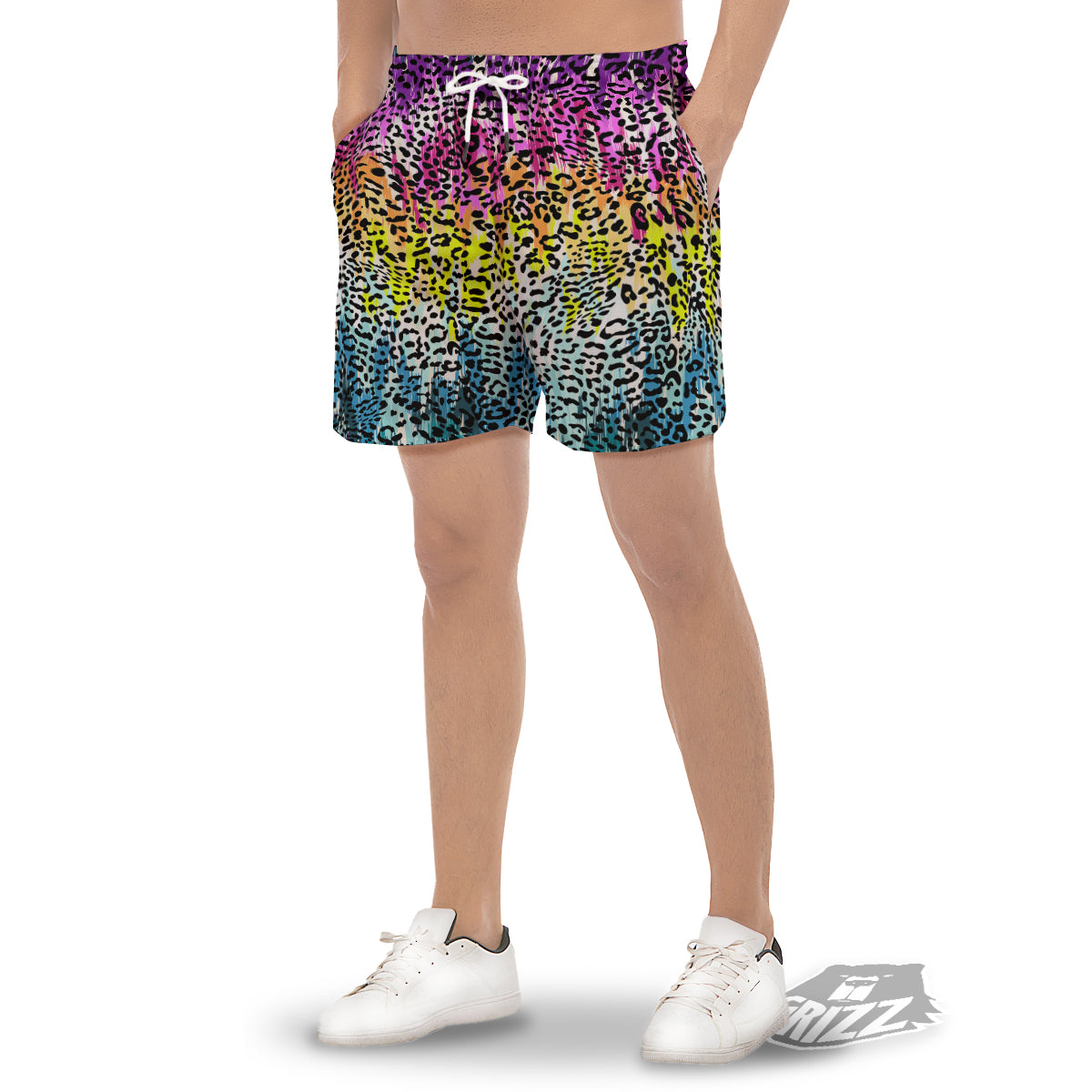 Abstract Vintage Colorful Leopard Print Men's Gym Shorts-grizzshop