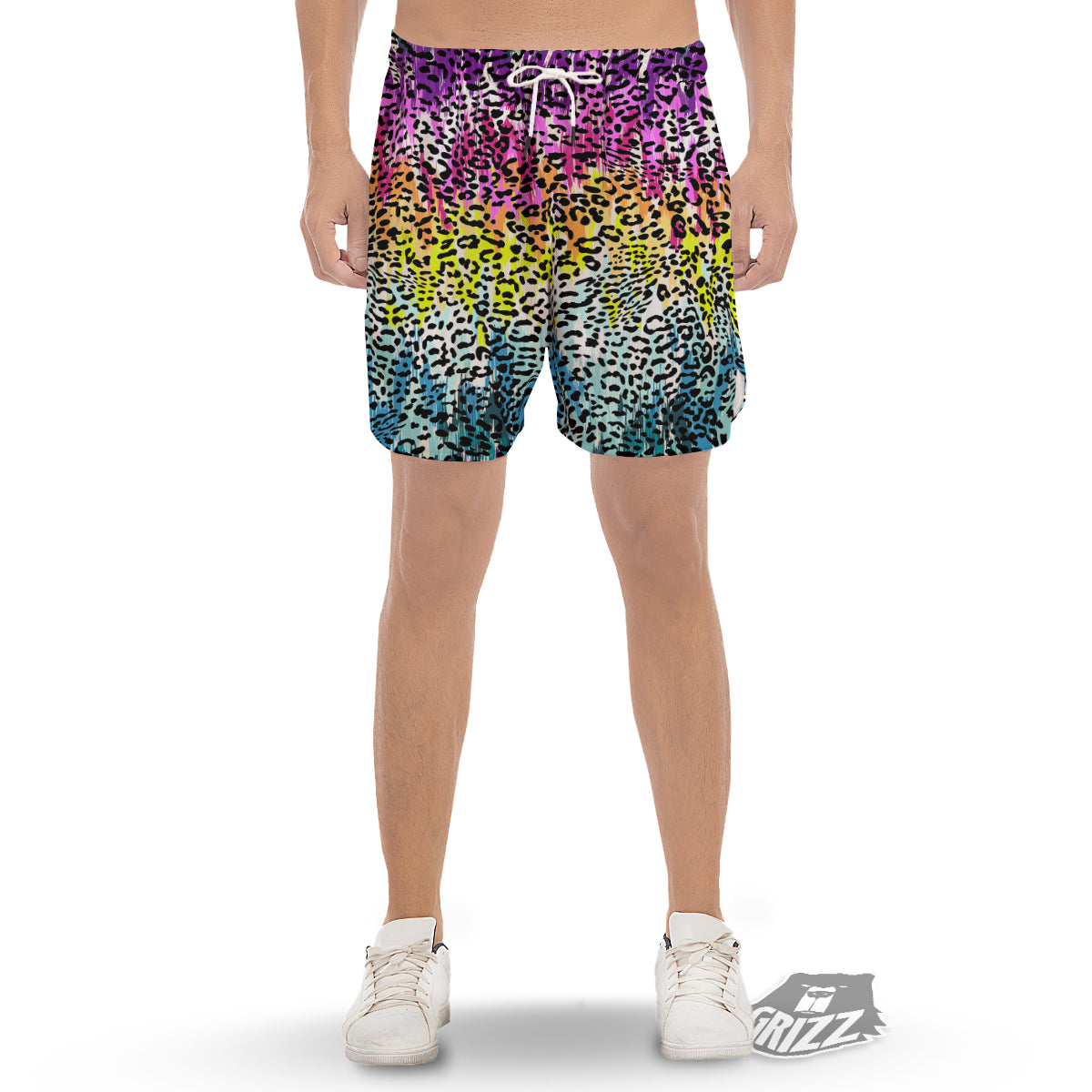 Abstract Vintage Colorful Leopard Print Men's Gym Shorts-grizzshop