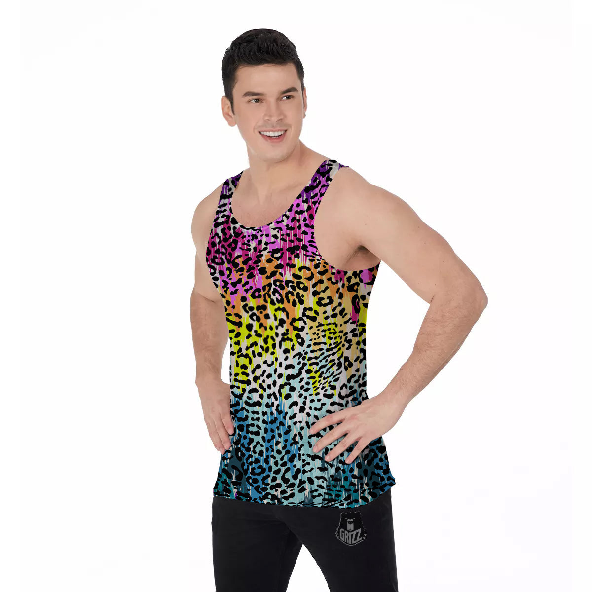 Abstract Vintage Colorful Leopard Print Men's Tank Top-grizzshop