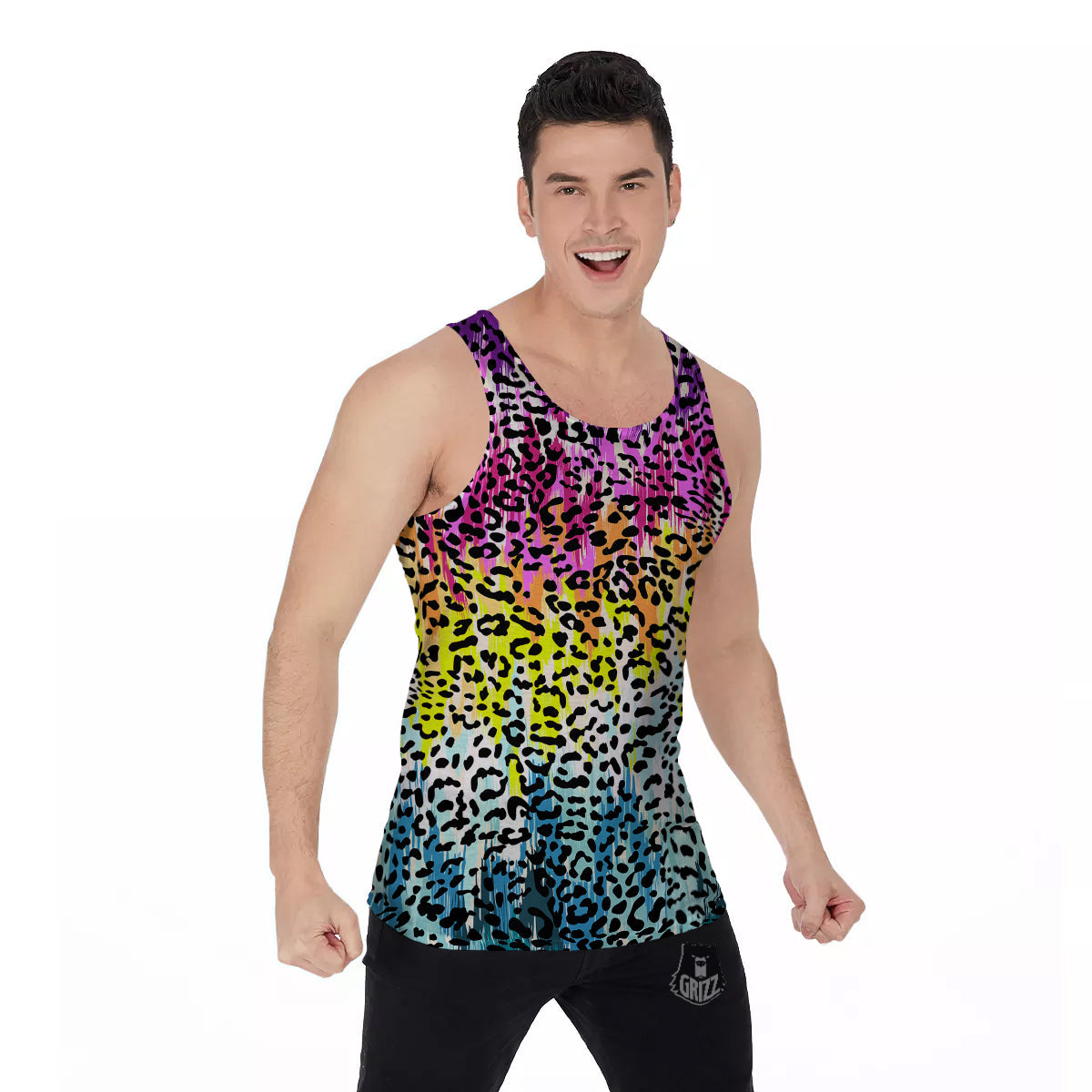 Abstract Vintage Colorful Leopard Print Men's Tank Top-grizzshop