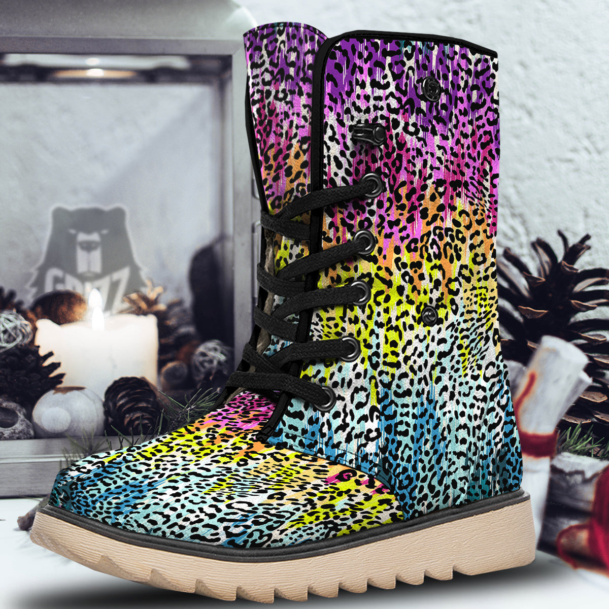 Abstract Vintage Colorful Leopard Print Snow Boots-grizzshop